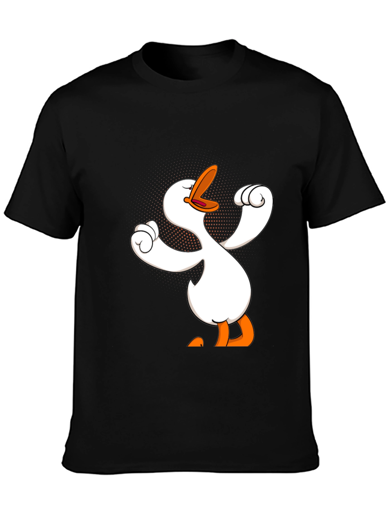 Black Funny Goose Cartoon Graphic Black T-Shirt view 3
