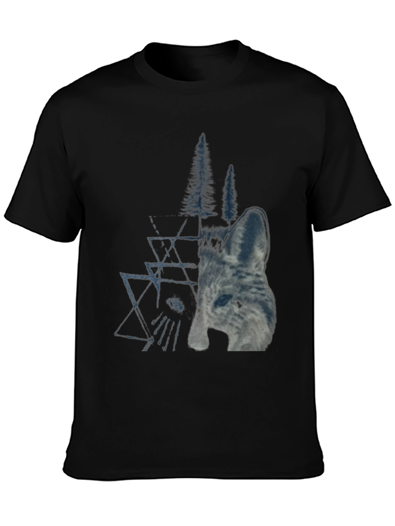 Black Geometric Wolf & Trees Graphic Tee - Black view 3