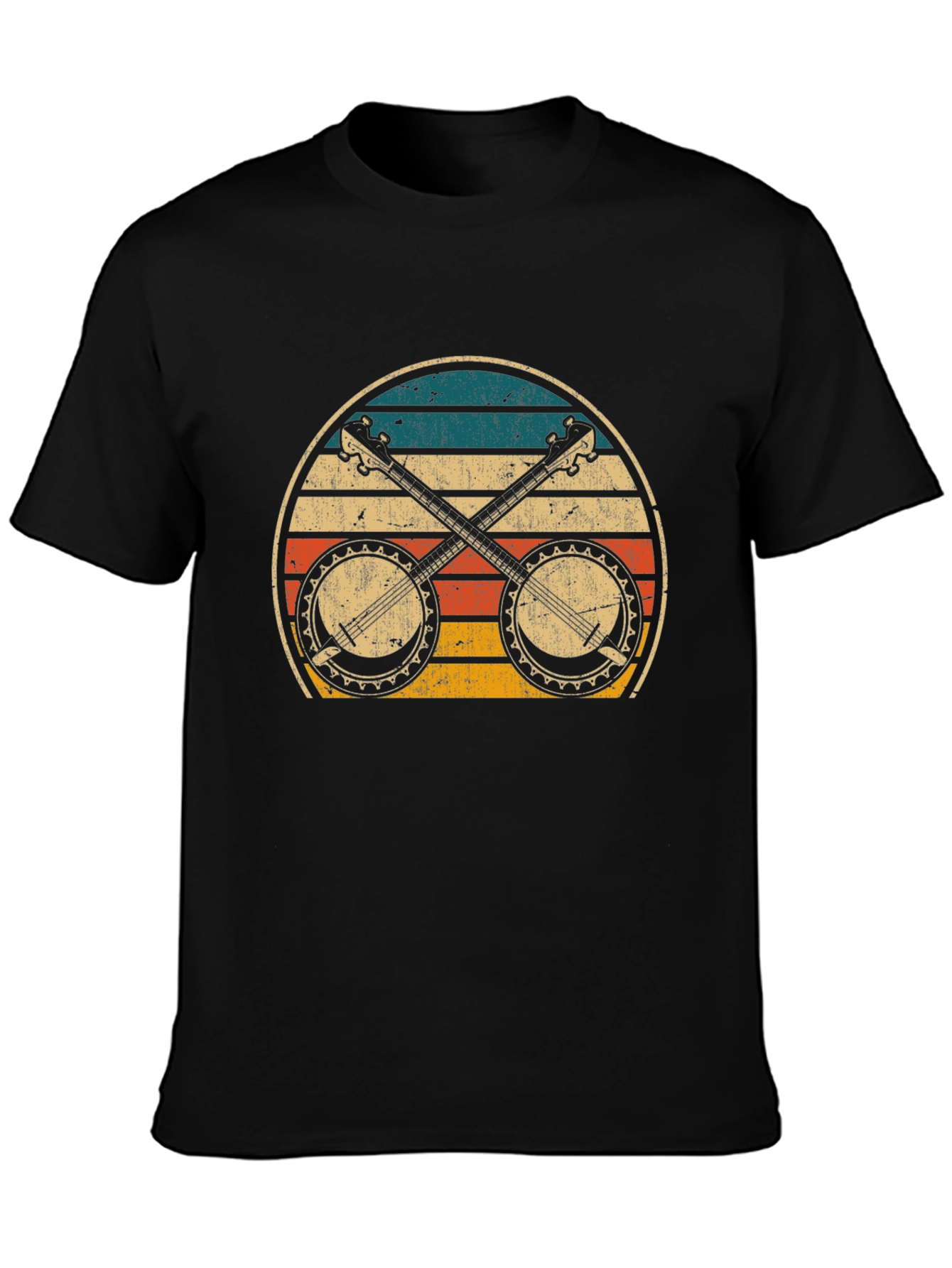 Black Vintage Banjo Sunset Graphic Tee view 3