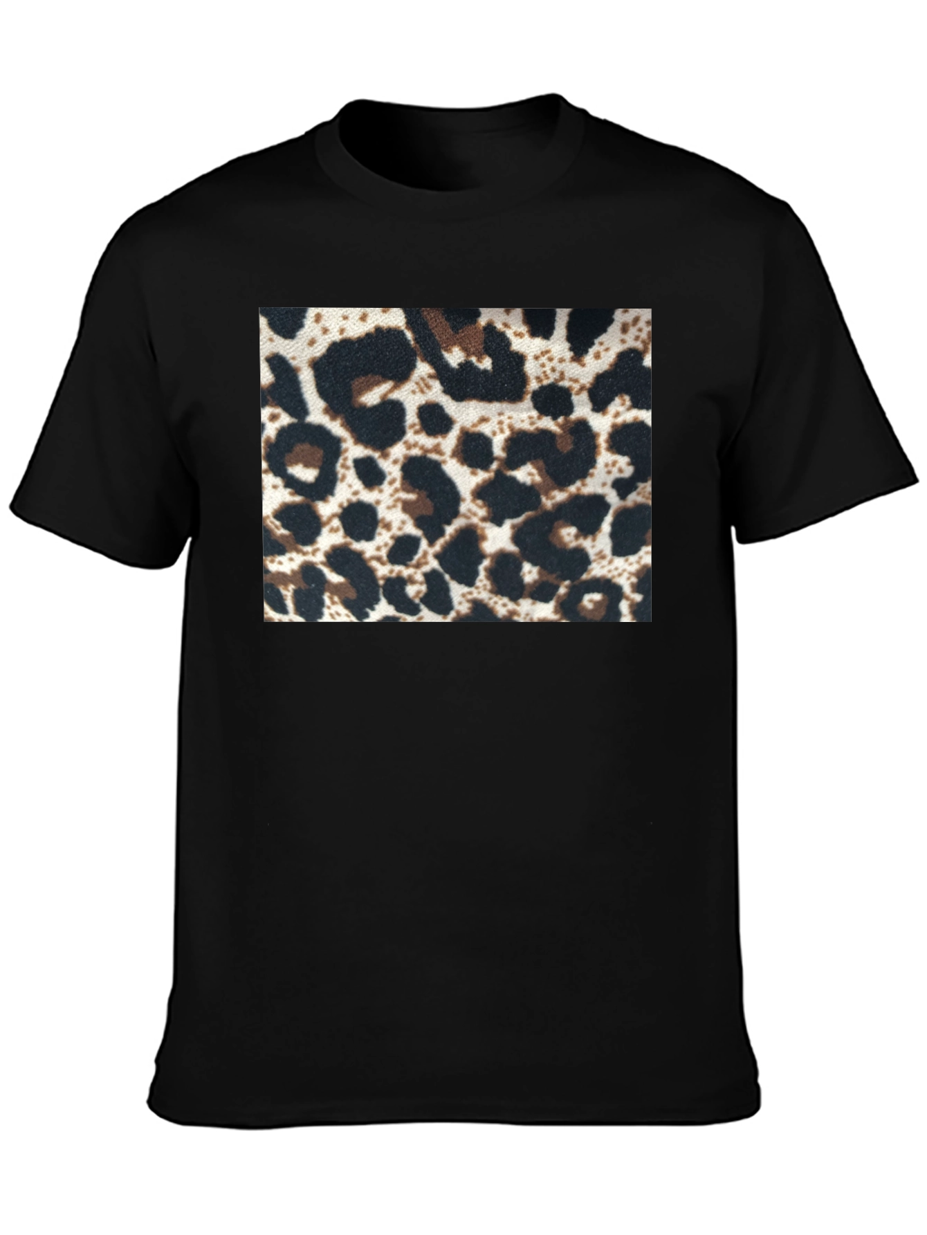 Black Leopard Print Tee - Black Short Sleeve Crew Neck view 3