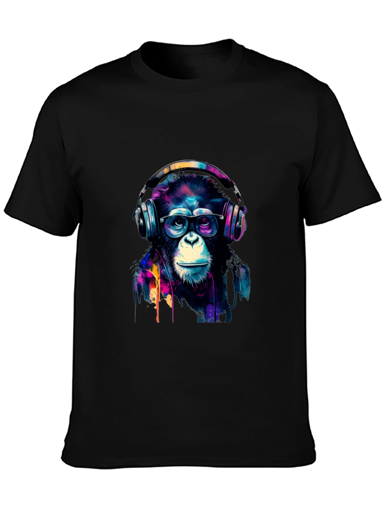 Black Cool Monkey Headphone Graphic Black T-Shirt view 3