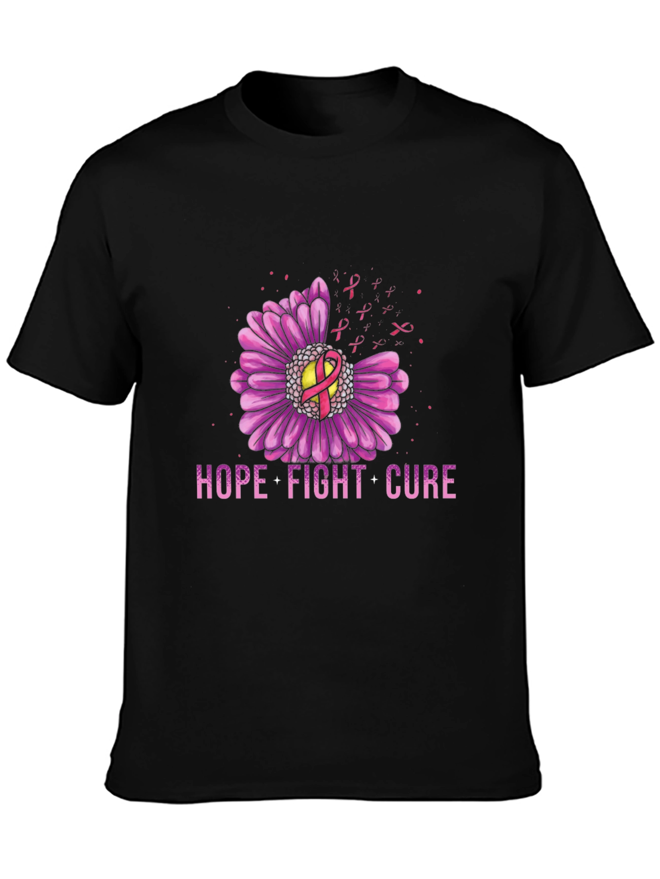 Black Hope Fight Cure Breast Cancer Awareness Graphic T-Shirt view 3
