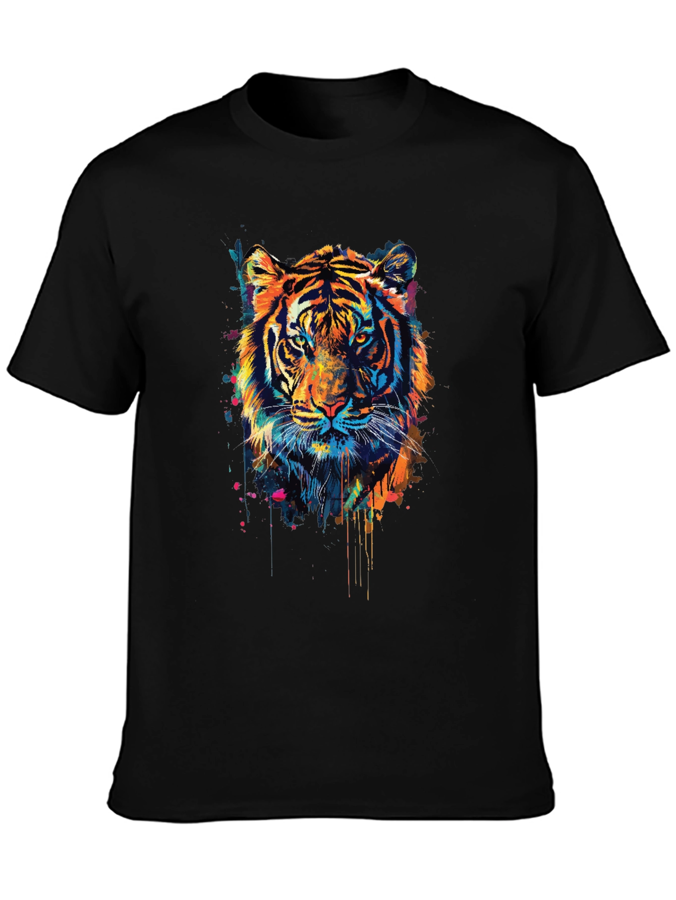Black Colorful Tiger Graphic Tee - Men's Black T-Shirt view 3
