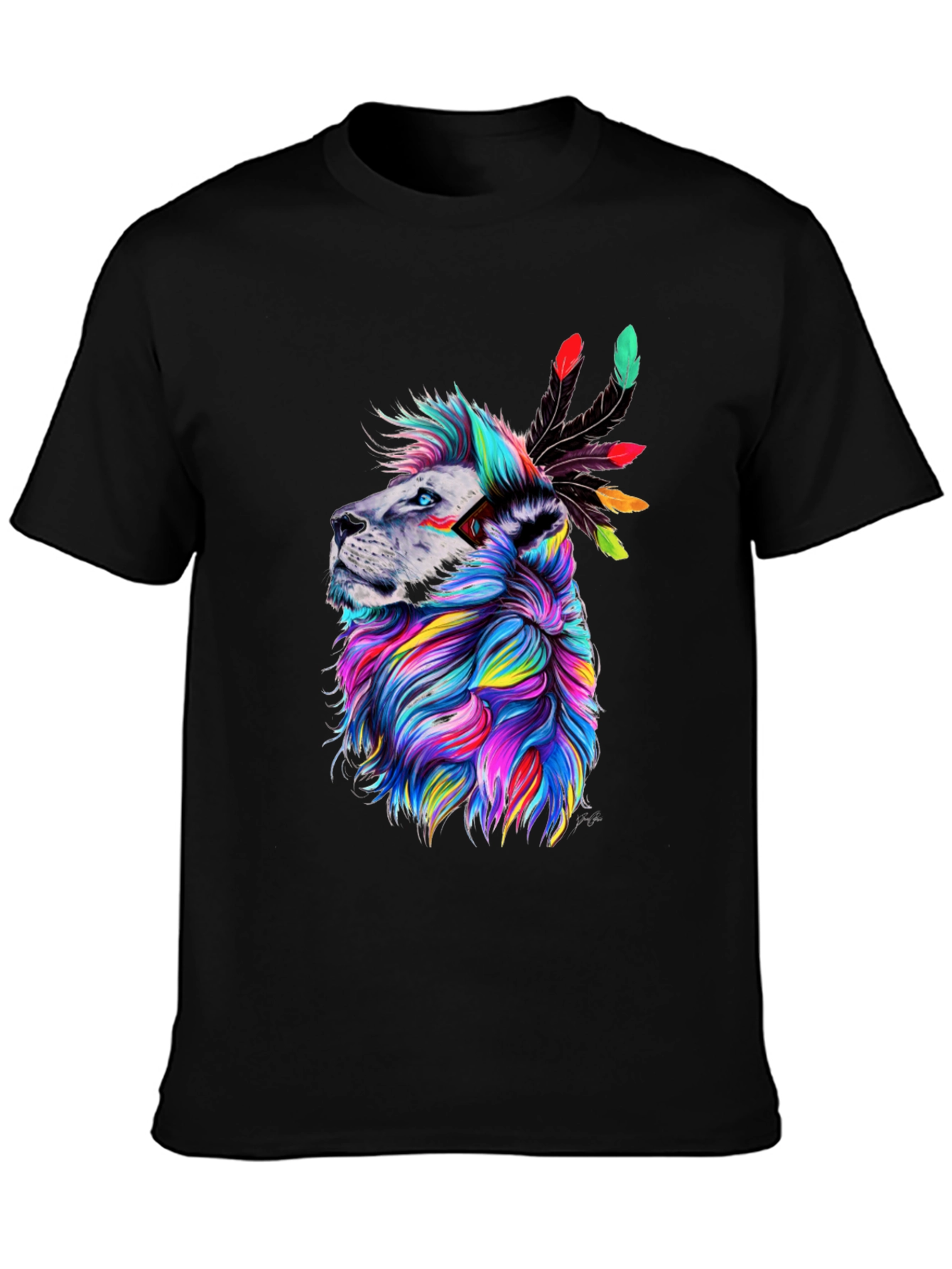 Black Colorful Lion Graphic Tee view 3