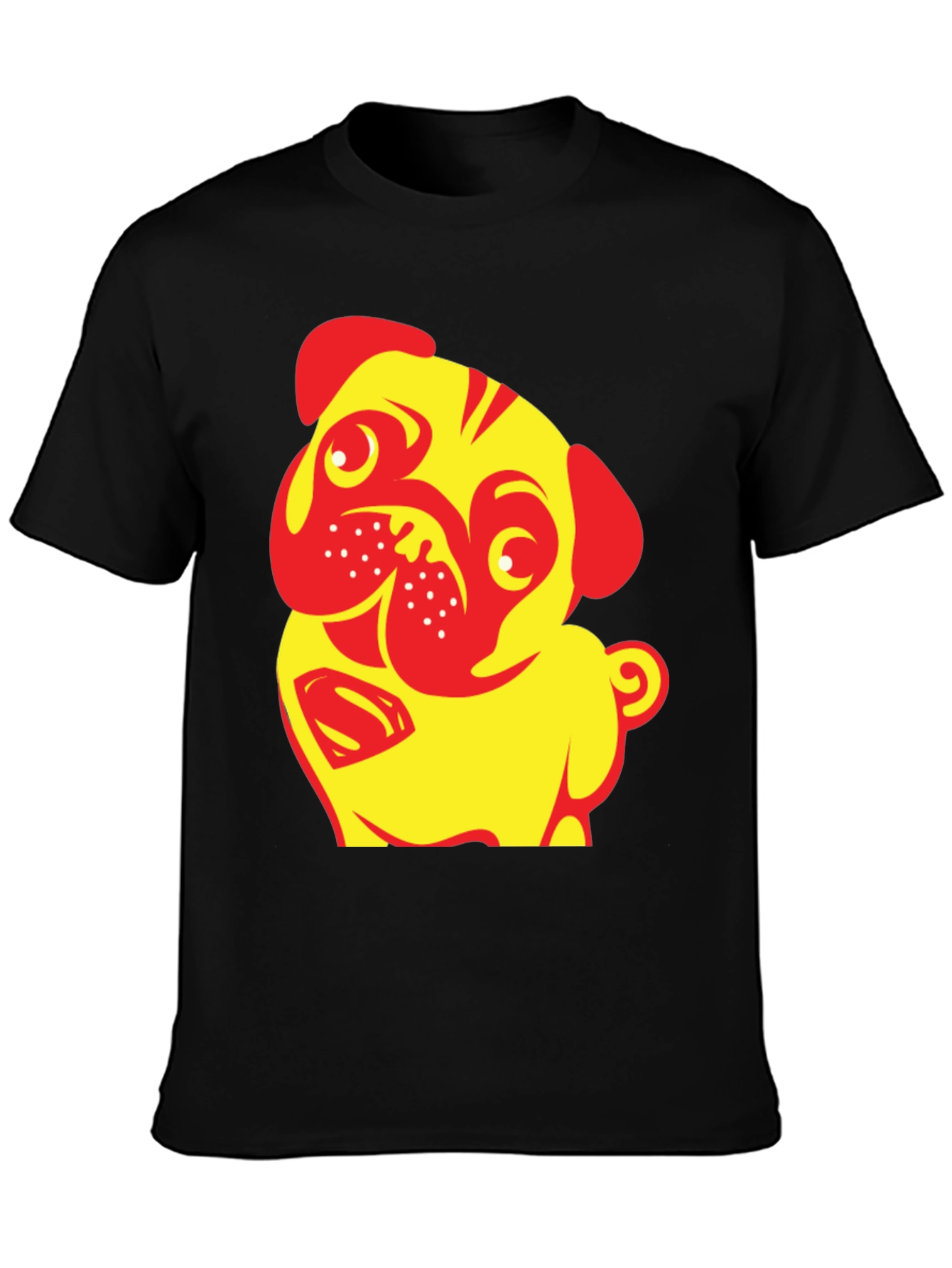 Black Pug-tastic Tee:  Yellow & Red Dog T-Shirt view 3