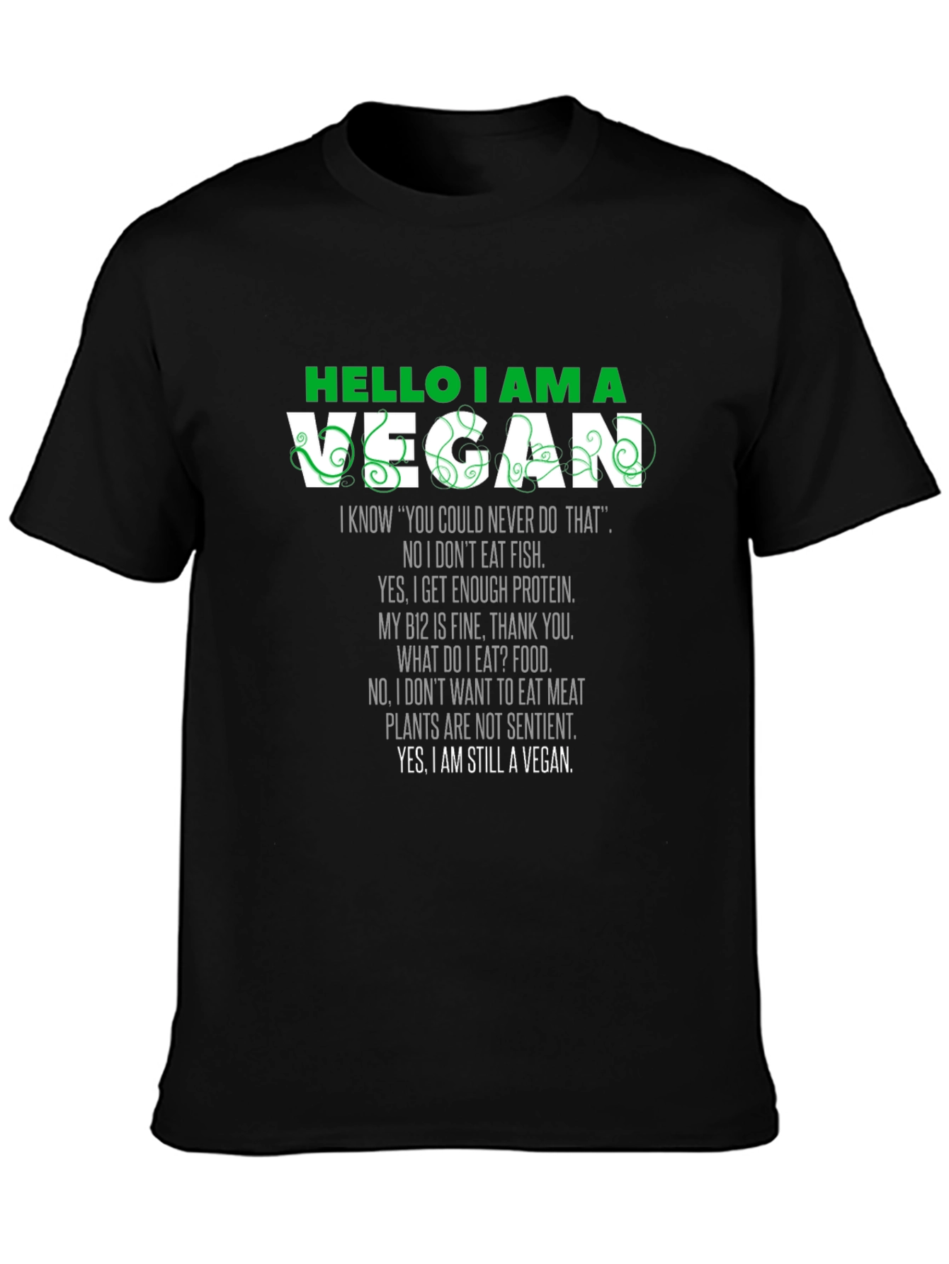 Black Vegan Statement T-Shirt - Black Short Sleeve Crew Neck view 3