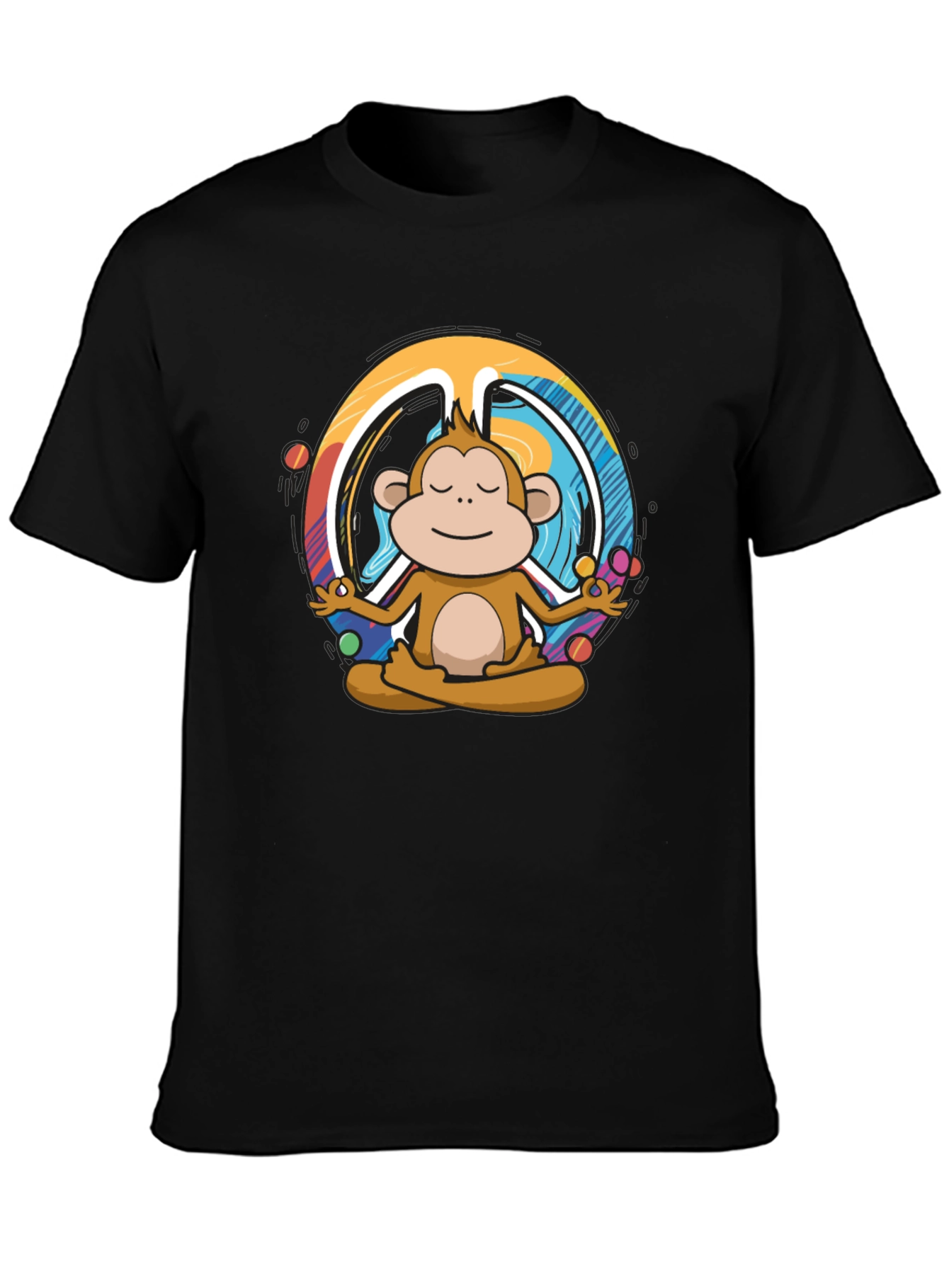 Black Meditating Monkey Peace Sign Graphic Tee - Black view 3