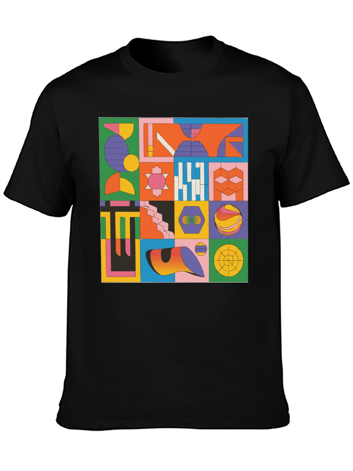 Black Geometric Pattern Graphic Tee - Modern Art T-Shirt view 3