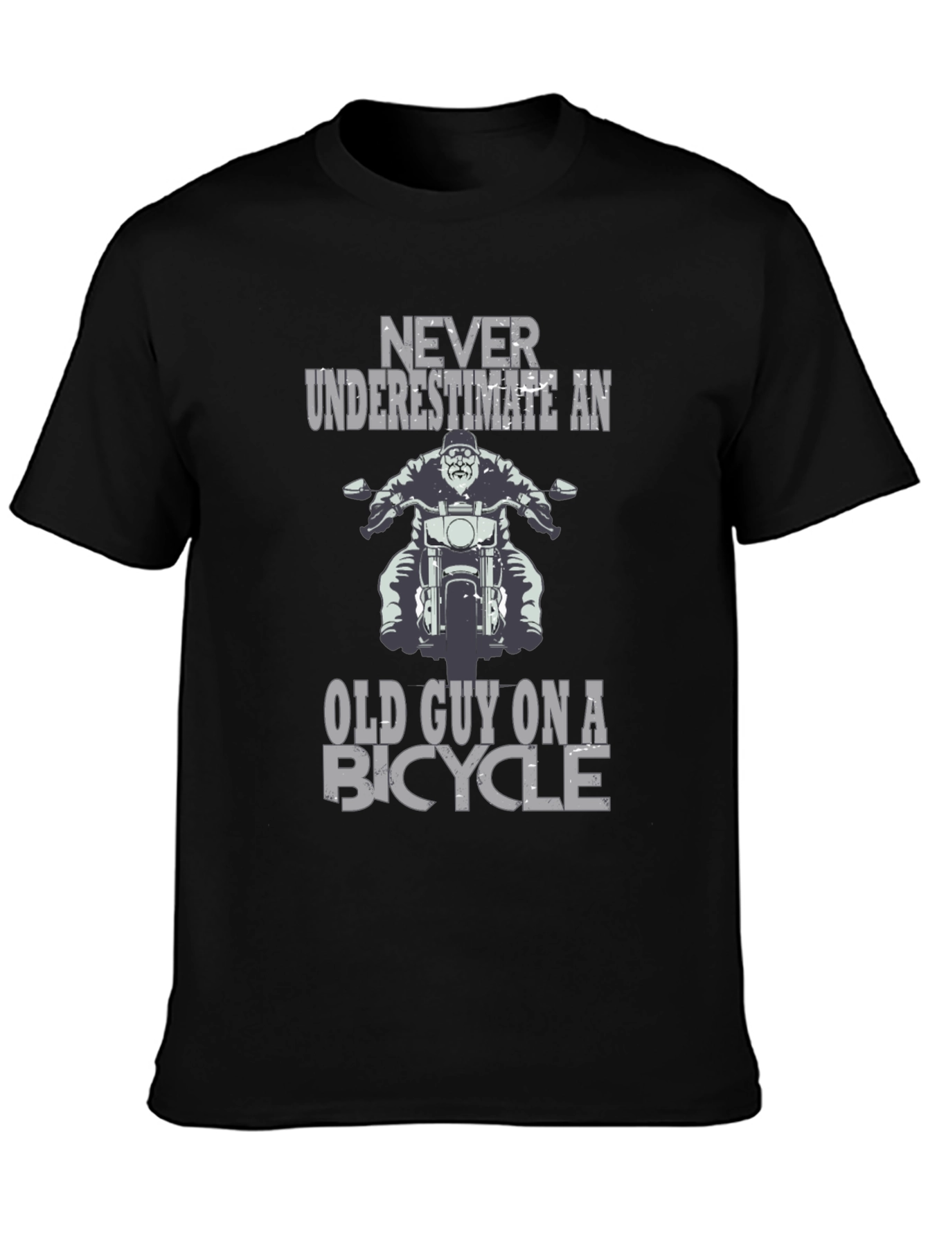 Black Never Underestimate Old Guy on a Bicycle Graphic T-Shirt view 3