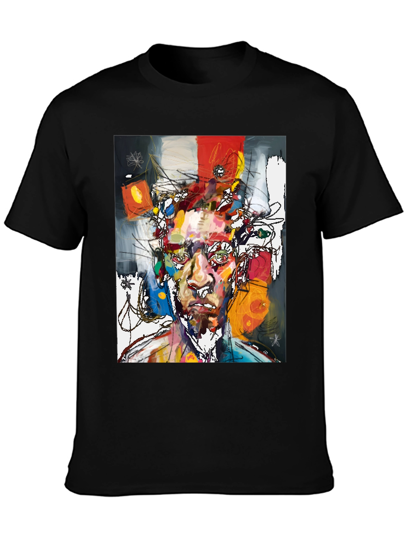 Black Abstract Art Portrait T-Shirt - Modern Graphic Tee view 3