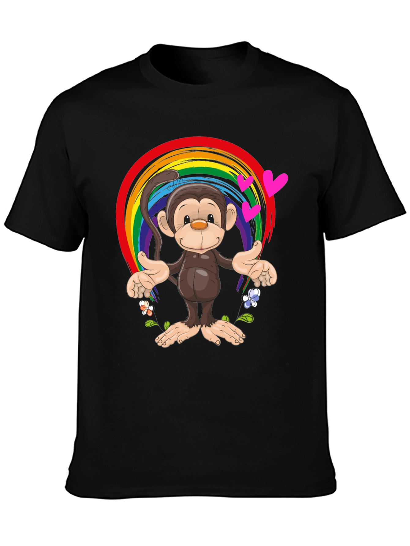 Black Rainbow Monkey Graphic Tee - Soft Cotton Blend view 3
