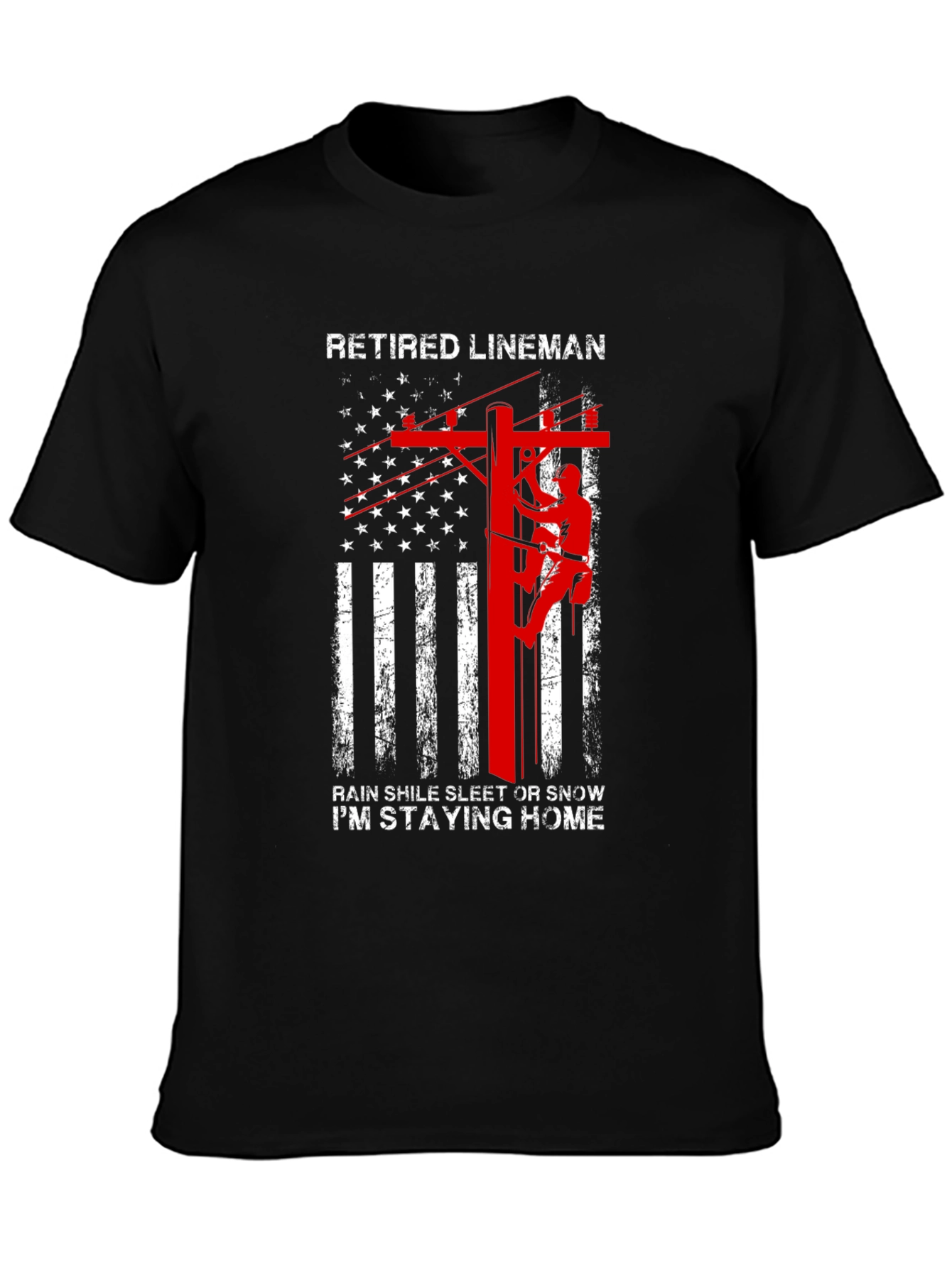Retired Lineman T-Shirt - American Flag Design - 3