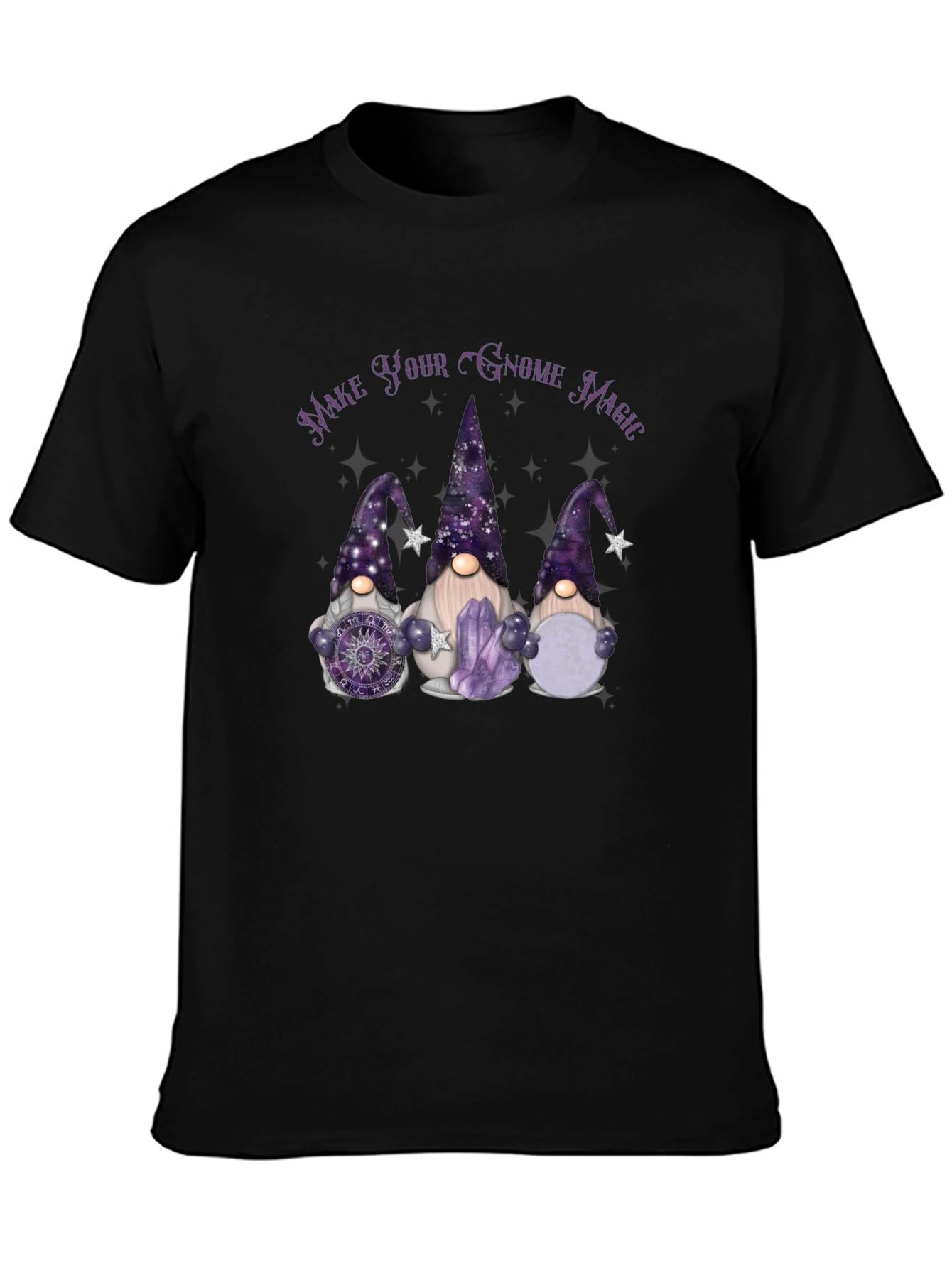 Black Gnome Magic T-Shirt - Unique Graphic Tee view 3
