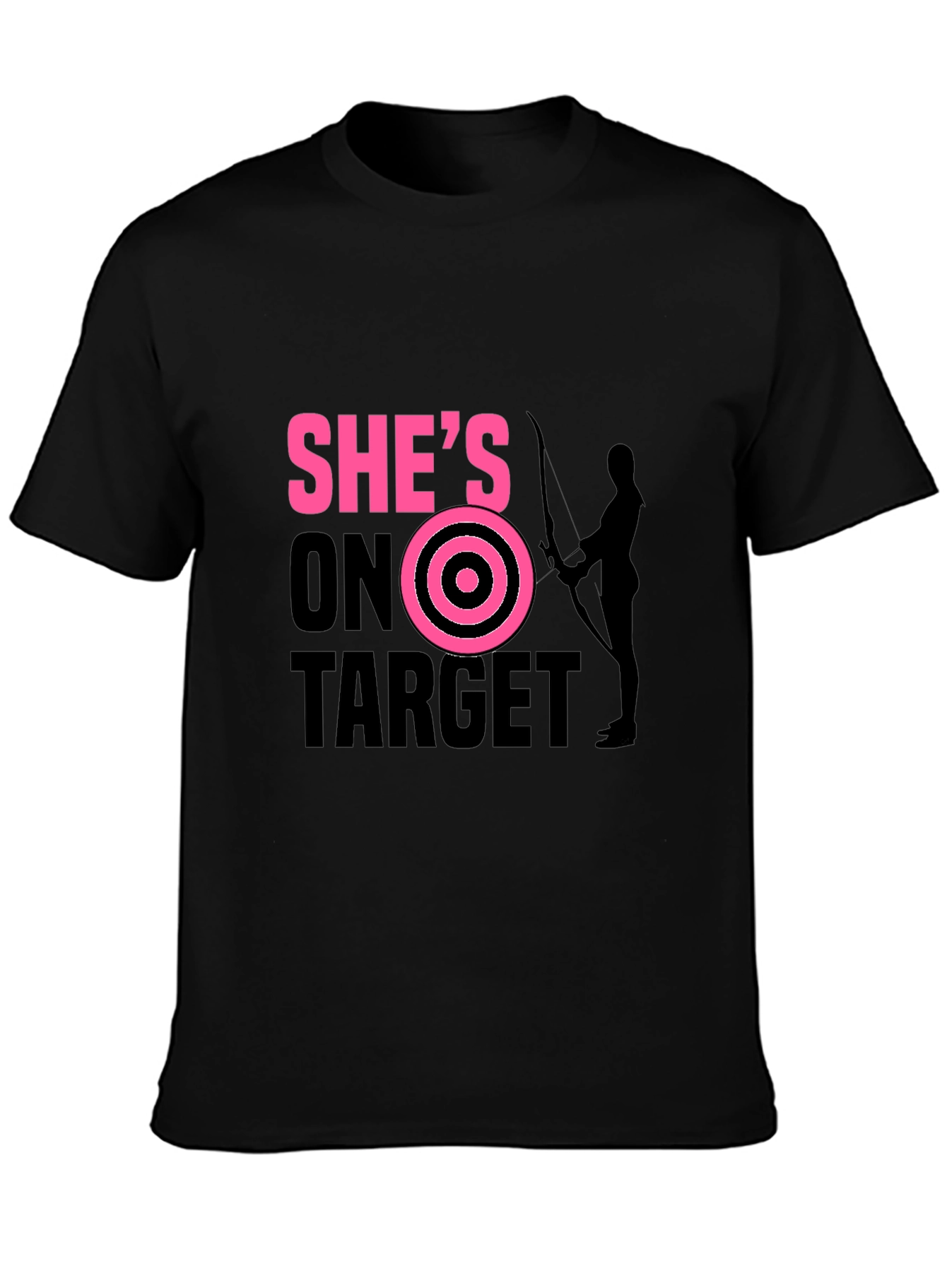Black She's On Target T-Shirt Archer Arrow Bullseye view 3