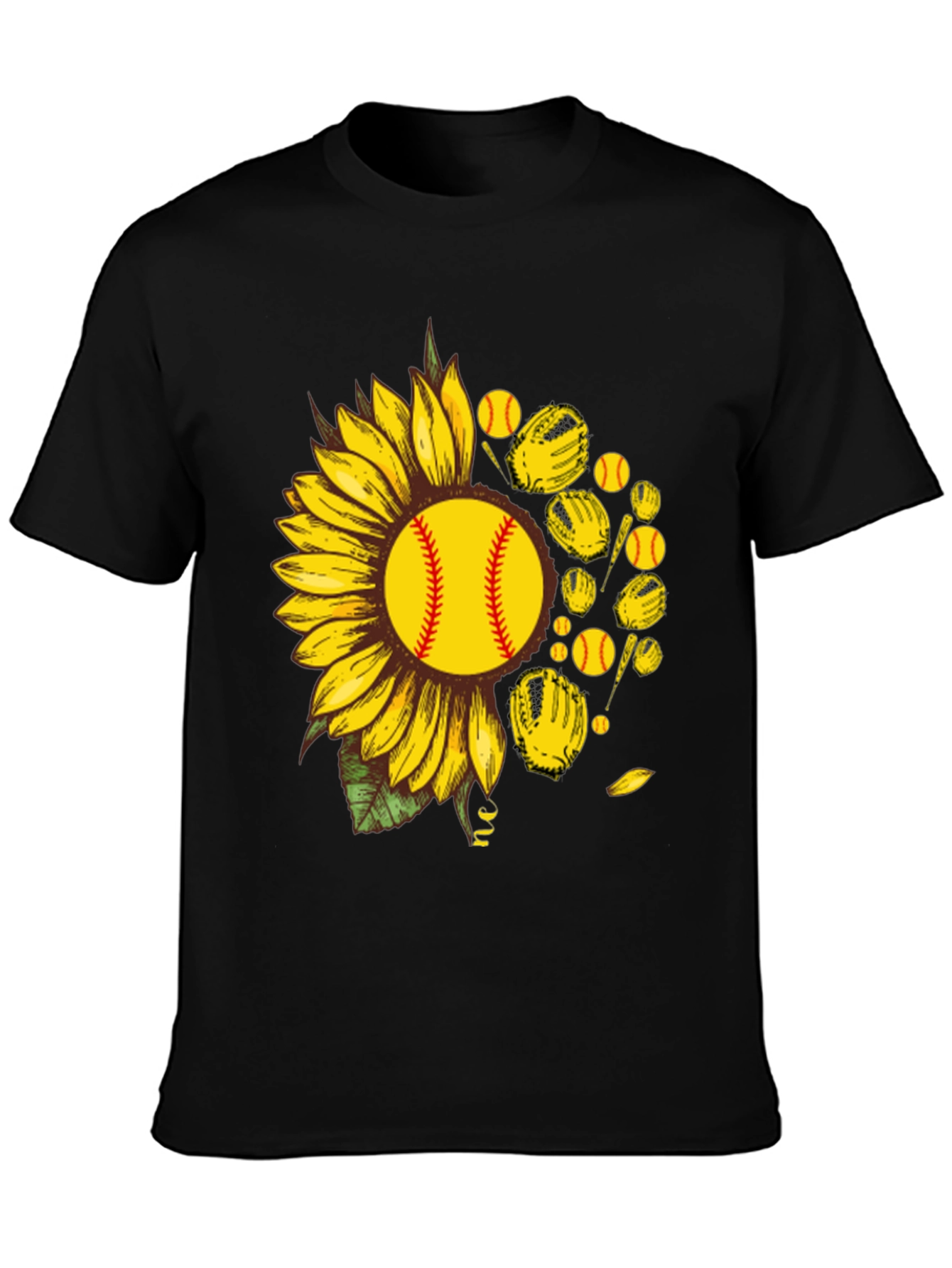 Black Sunflower Softball Graphic T-Shirt view 3