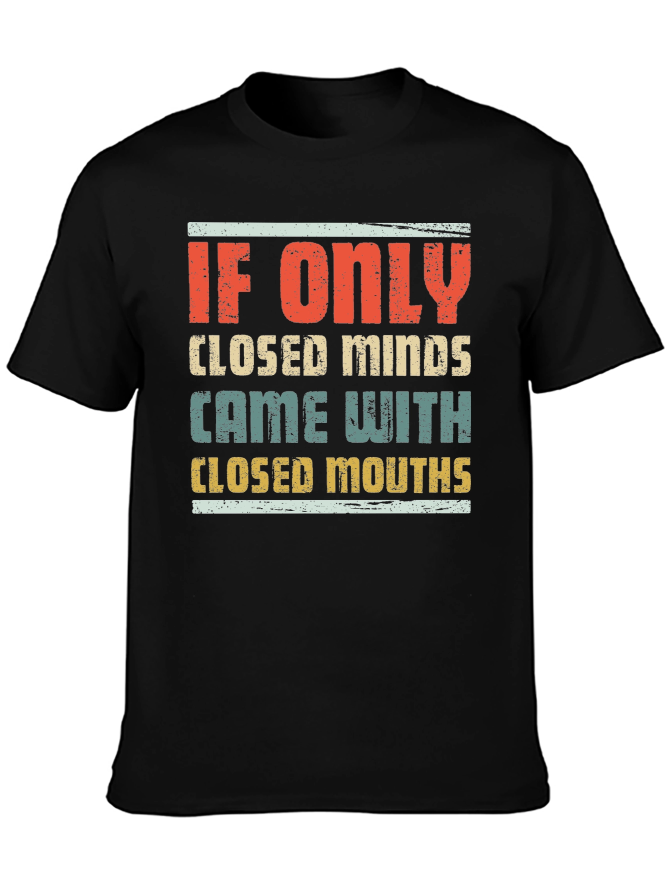 Black Humorous Graphic Tee - Closed Minds, Closed Mouths view 3