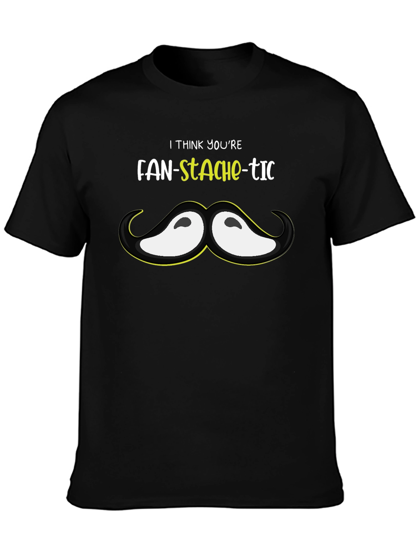 Black Fan-Stache-Tic Graphic Tee - Novelty Mustache T-Shirt view 3