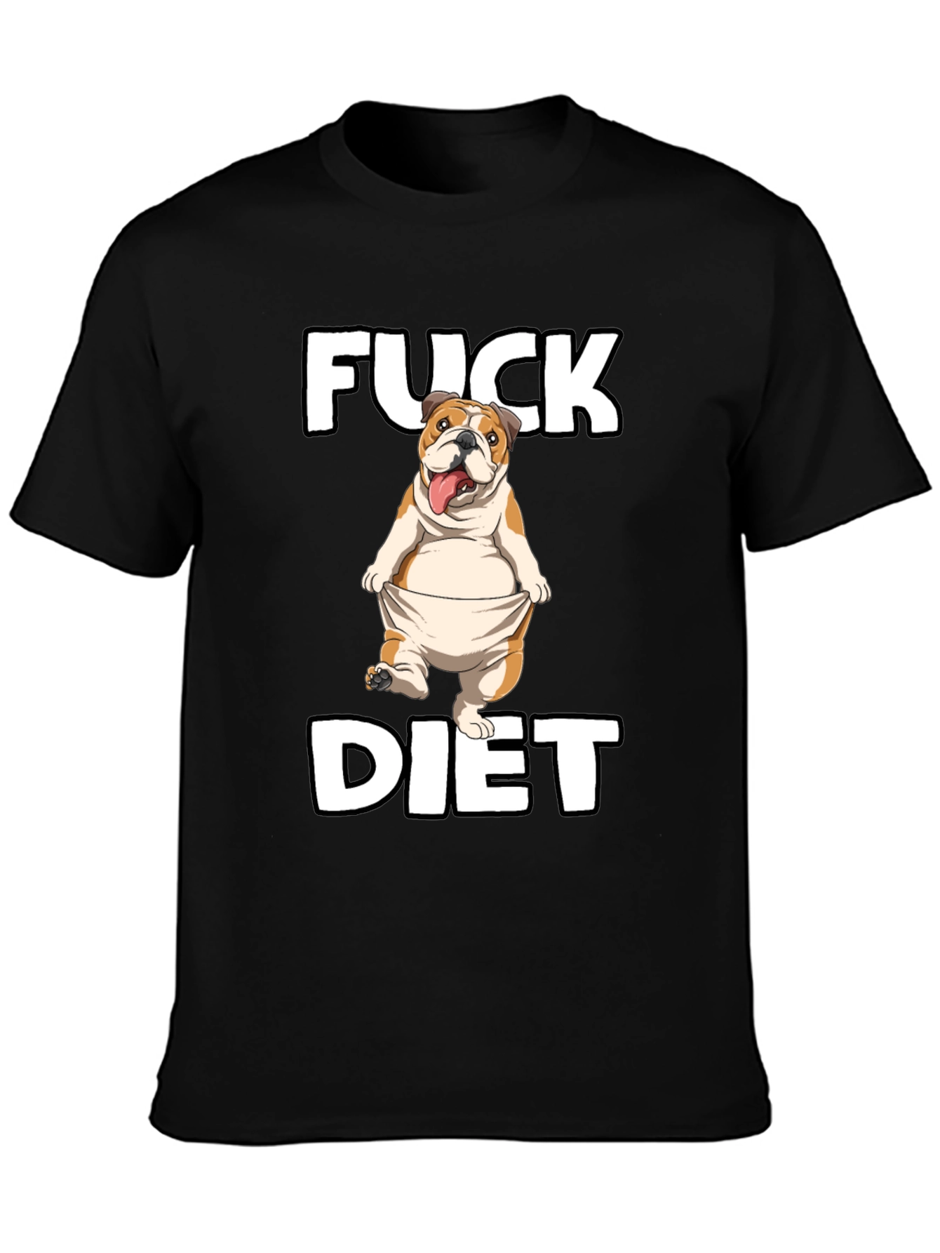 Black Funny 'Fuck Diet' Bulldog Graphic T-Shirt view 3