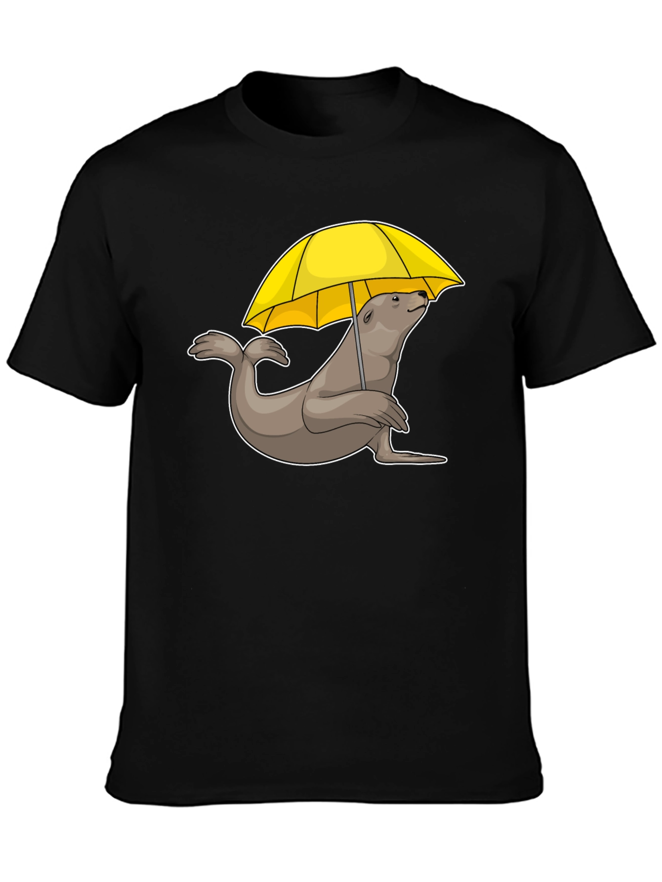 Black Seal with Umbrella T-Shirt - Black Cotton Tee view 3