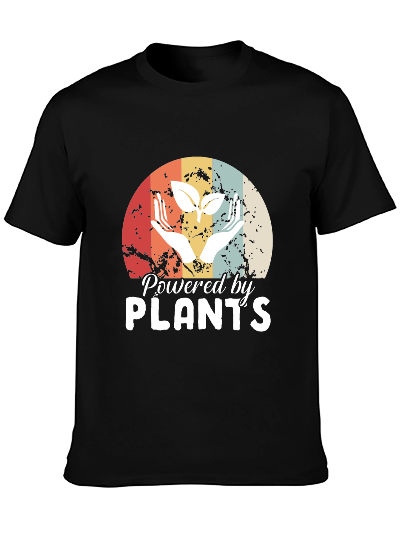 Black Powered by Plants T-Shirt - Retro Vegan Tee view 3