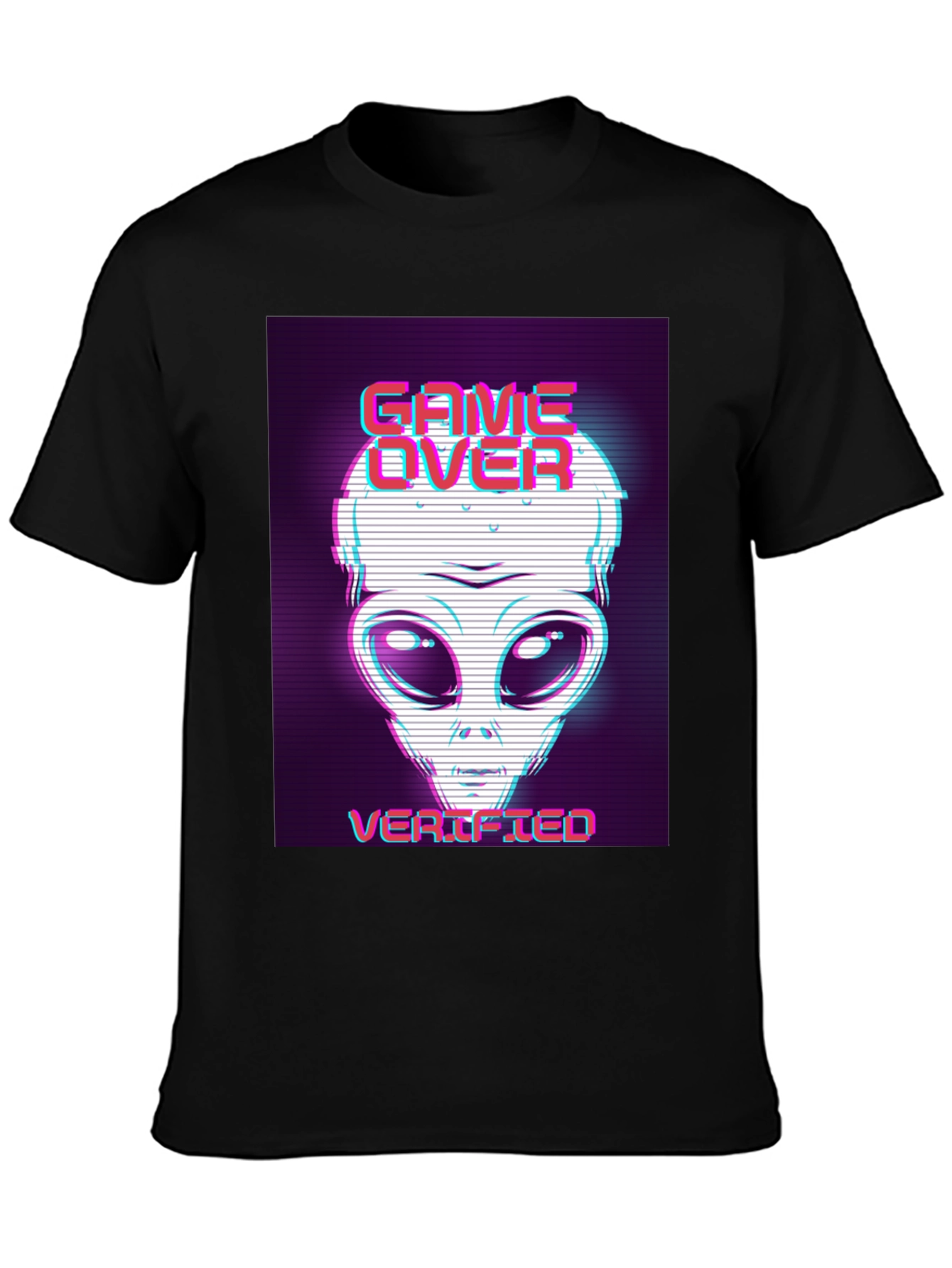 Black Game Over Alien Verified Black Graphic Tee view 3