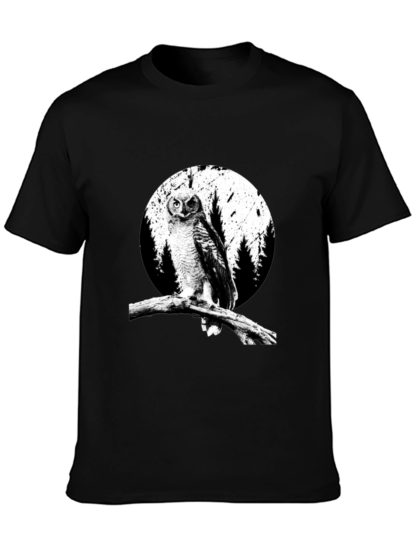 Black Owl Graphic Tee - Black Cotton T-Shirt view 3