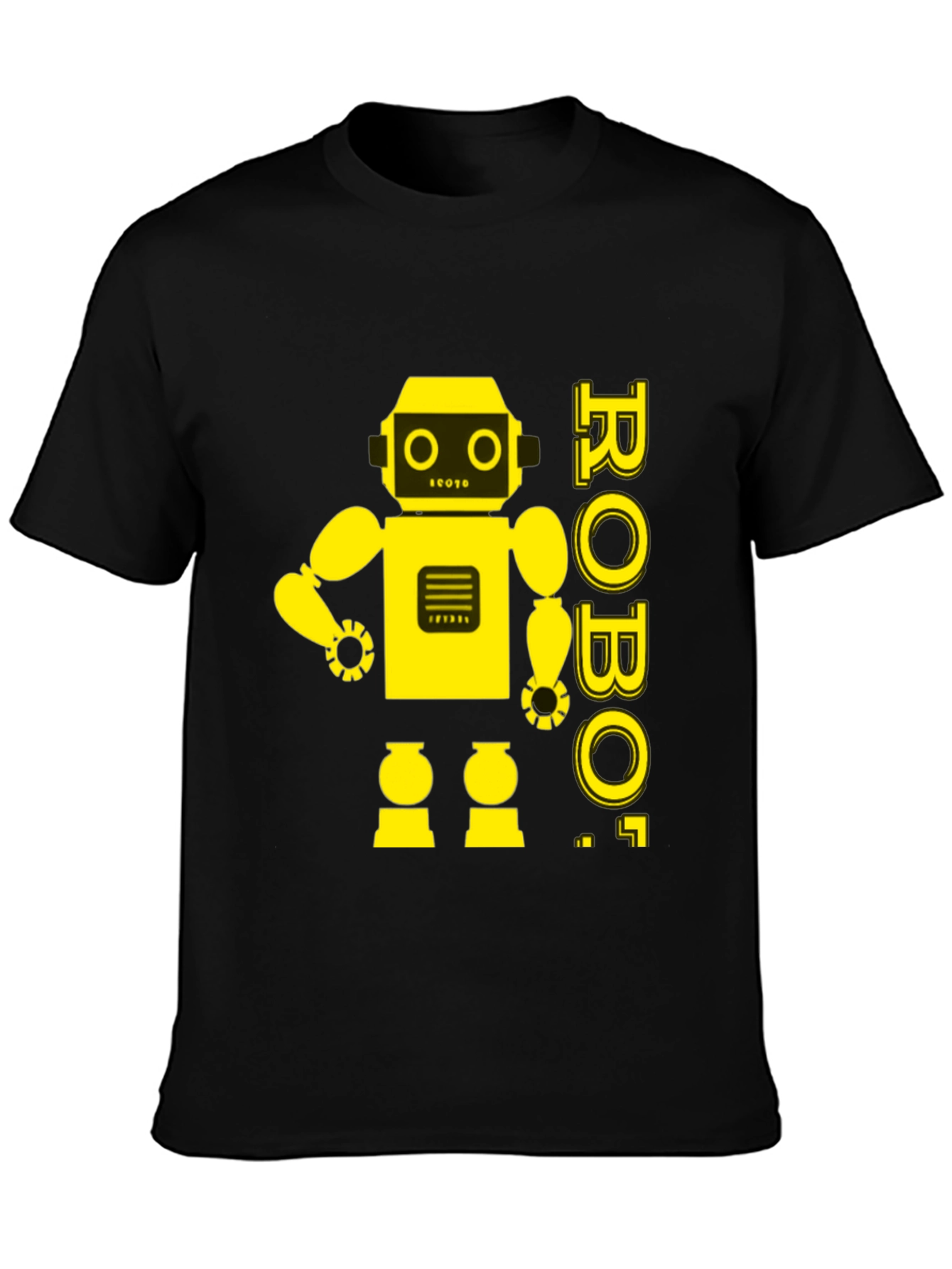 Black Retro Robot Graphic Tee - Black Cotton T-Shirt view 3