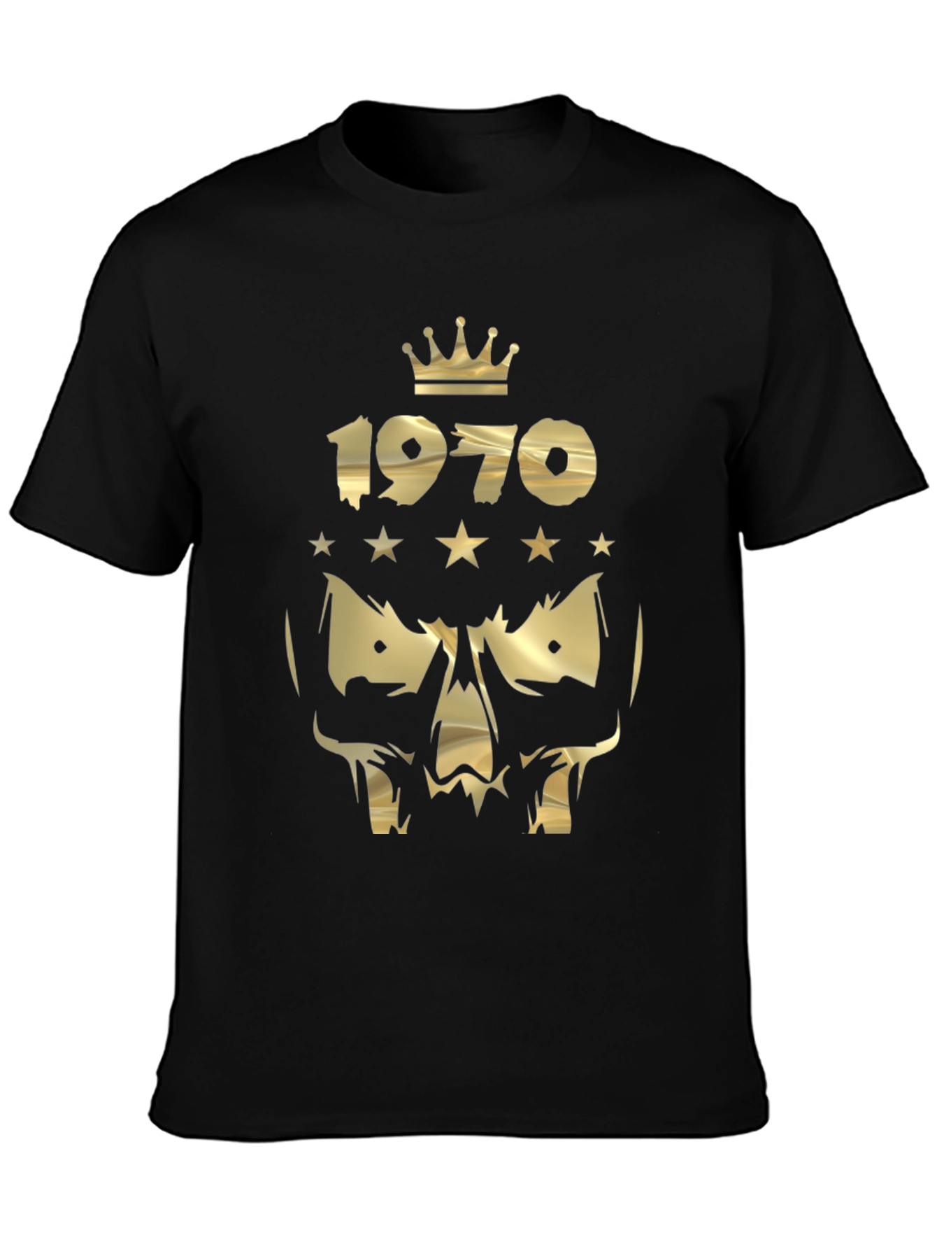 Black 1970 Skull King Gold Print Men's Black T-Shirt view 3