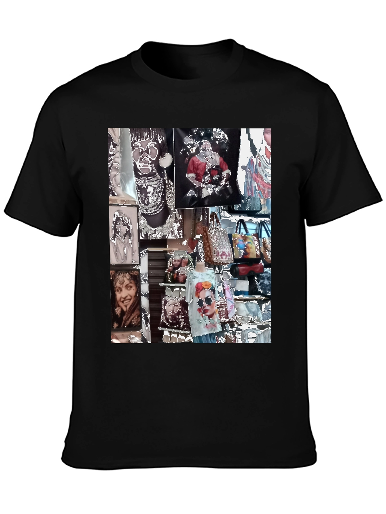 Black Artistic Collage Graphic Black T-Shirt view 3
