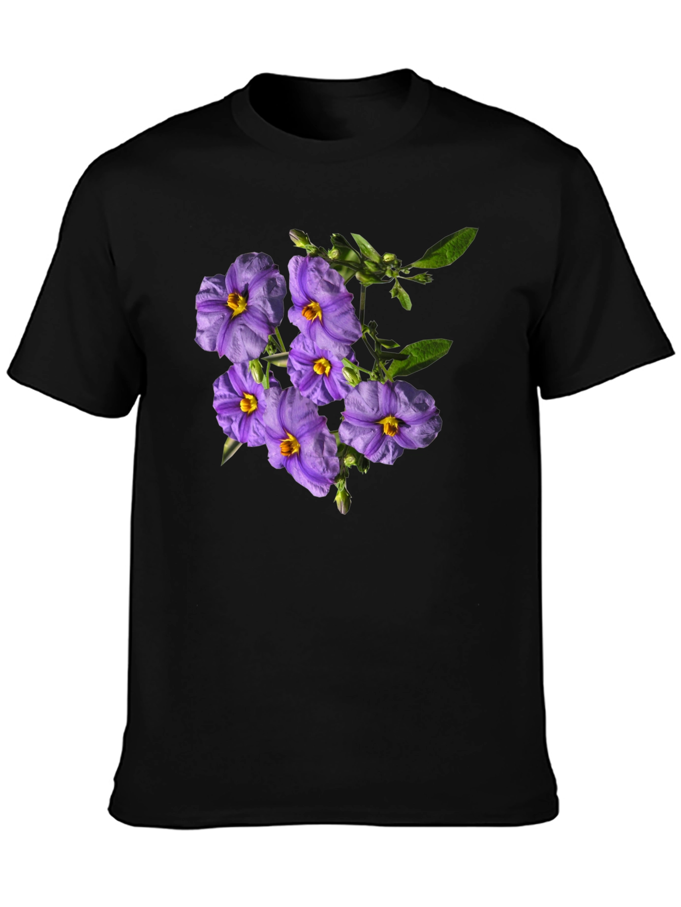 Black Floral Print Tee - Purple Flower Design view 3