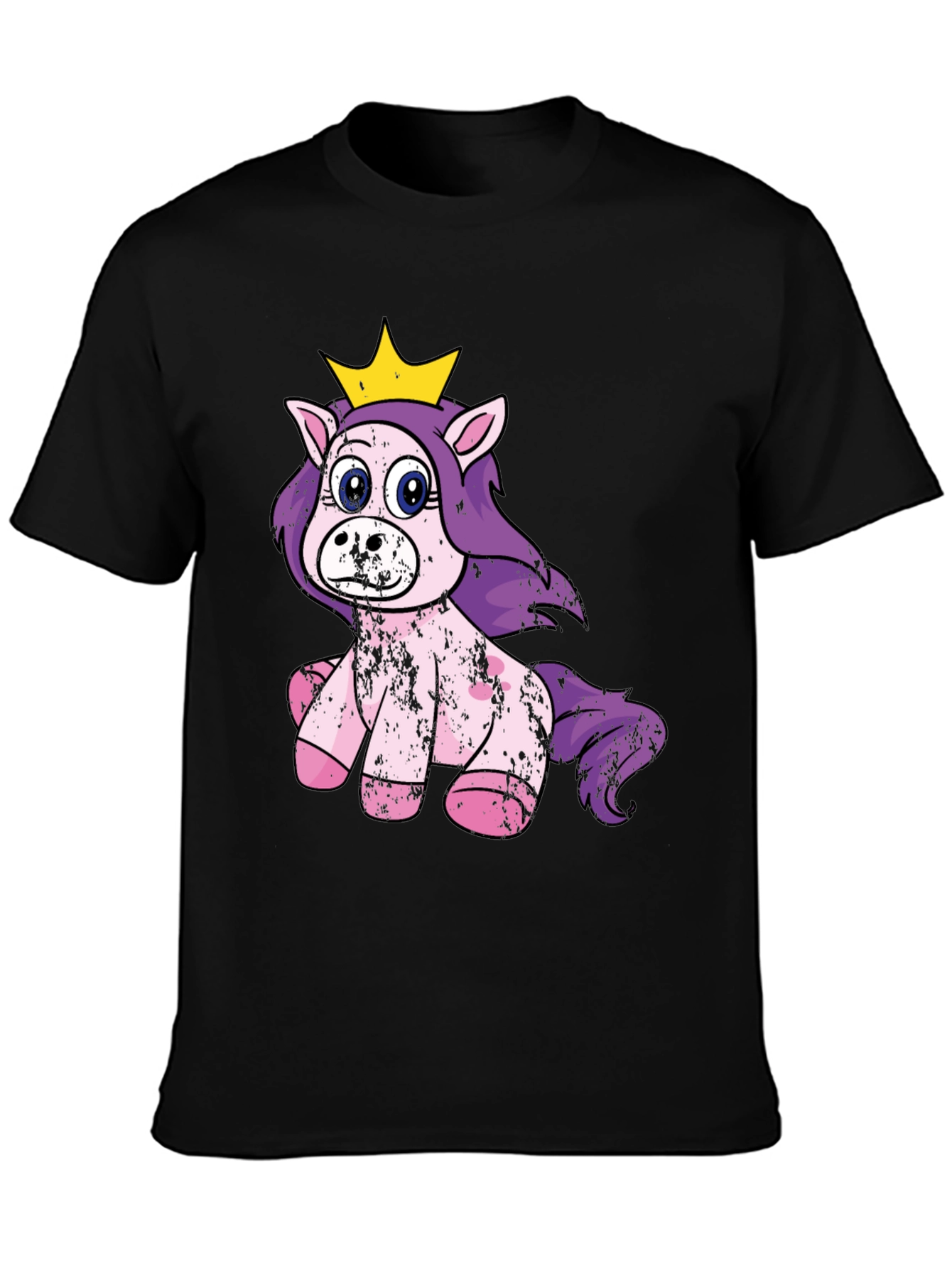 Black Cute Princess Unicorn Black T-Shirt view 3