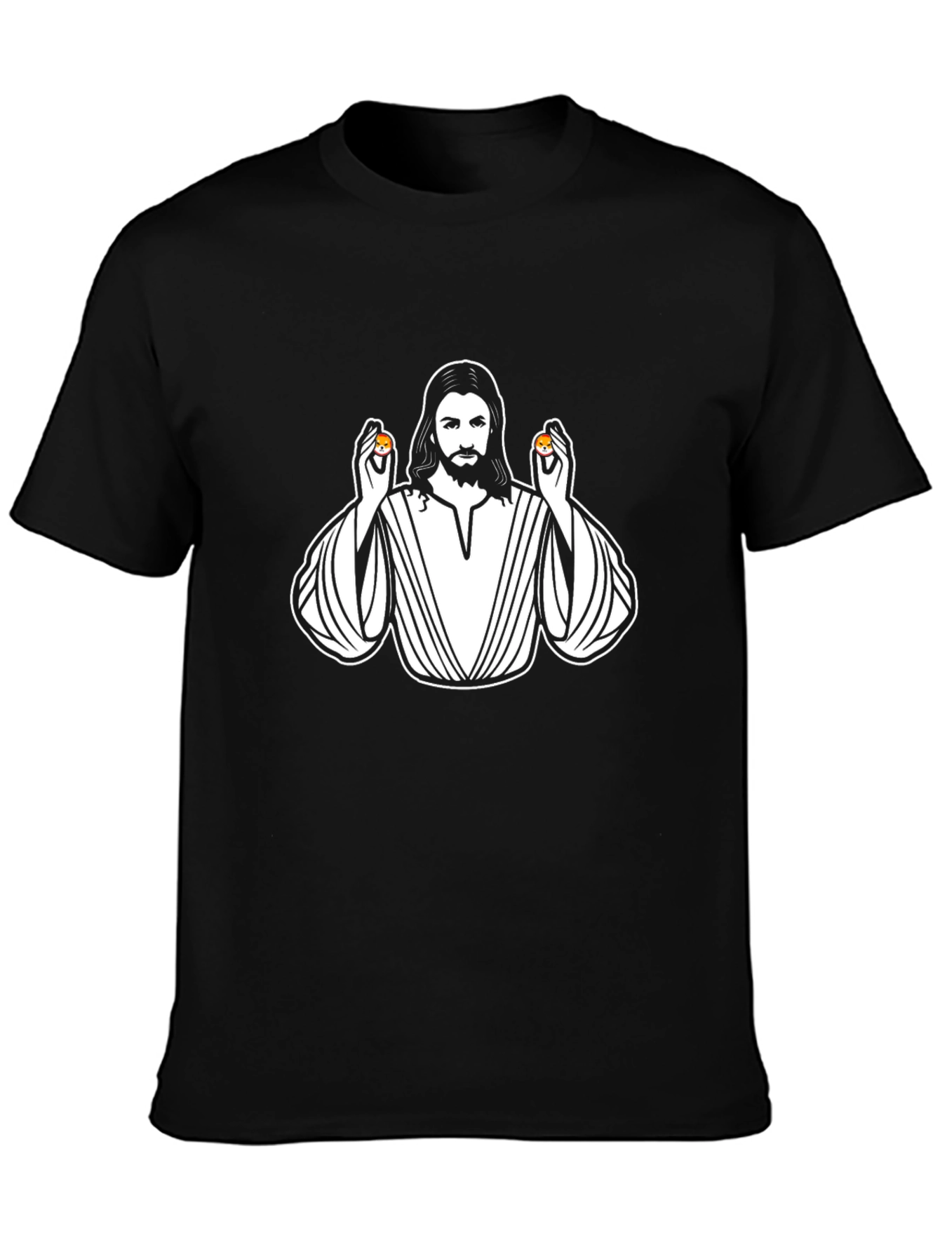 Black Jesus Holding Shiba Inu Coins Graphic T-Shirt view 3