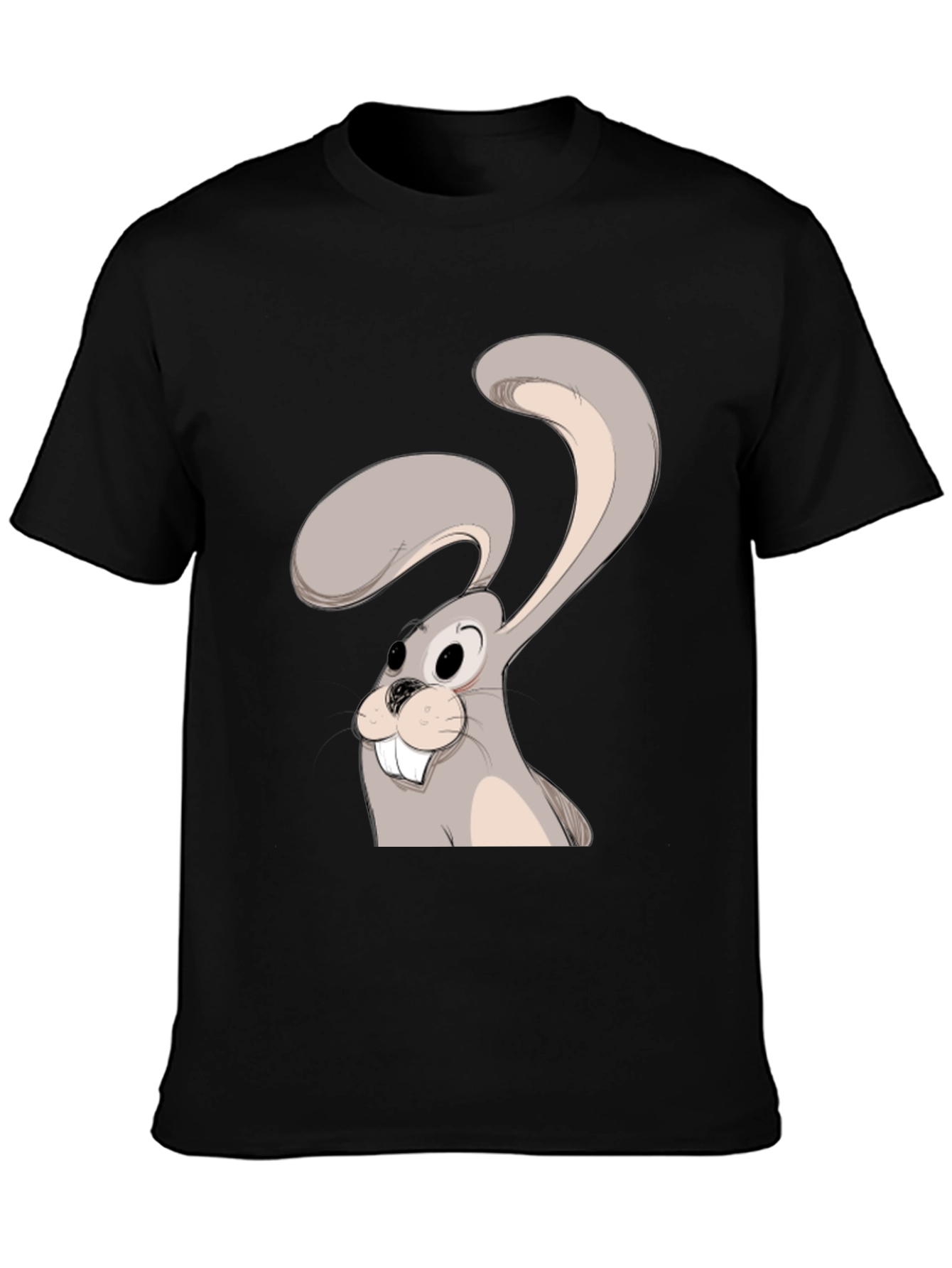 Black Cartoon Rabbit Graphic Tee - Black Cotton Blend view 3