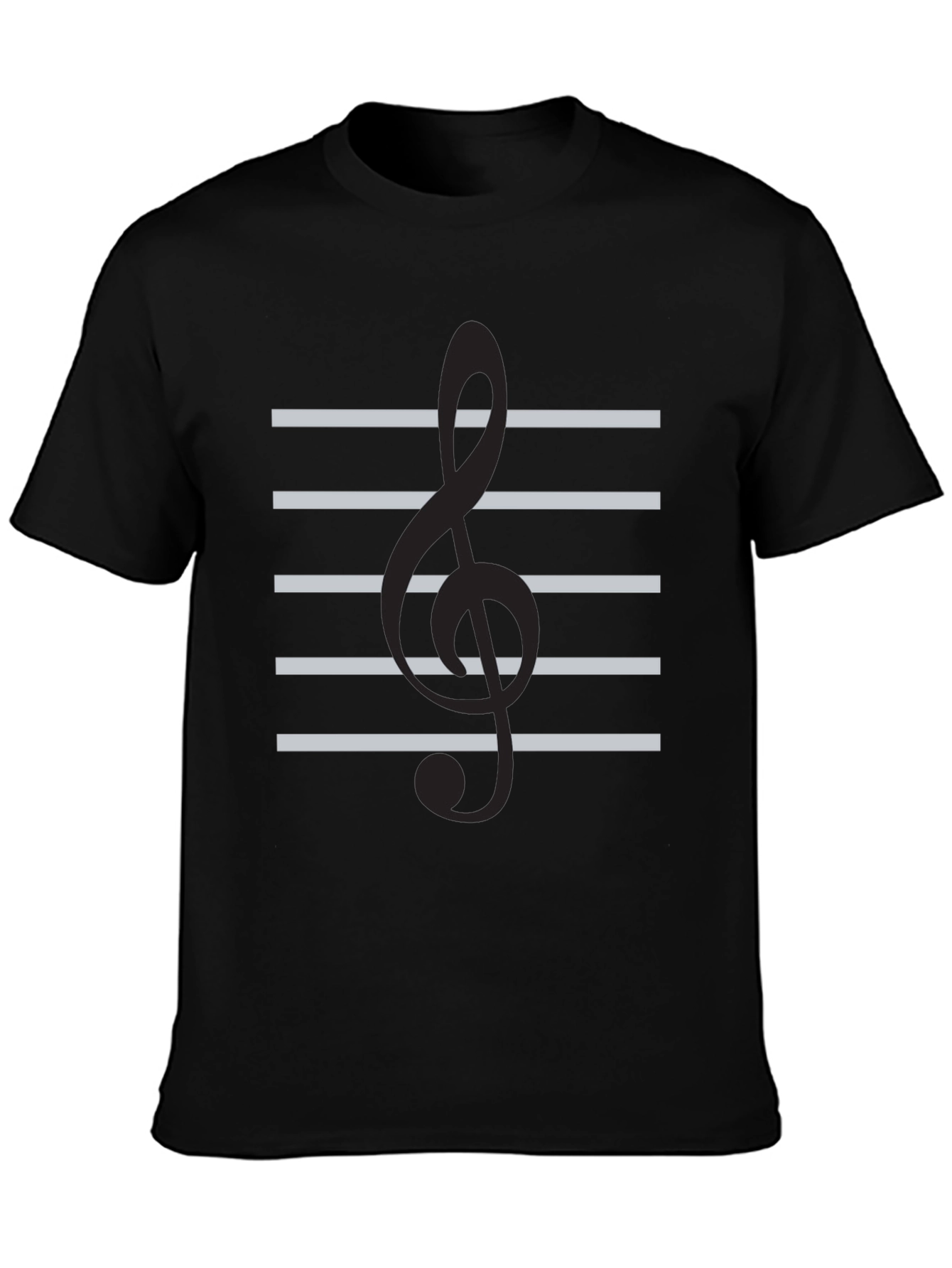 Black Musical Clef Staff T-Shirt - Black Cotton Tee view 3