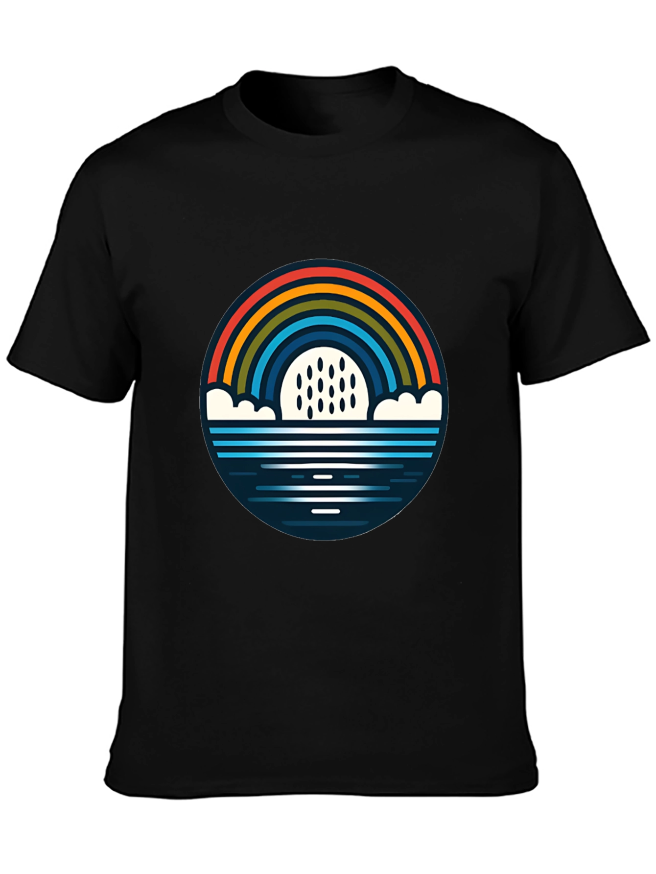 Black Rainbow & Rain Graphic Black T-Shirt view 3