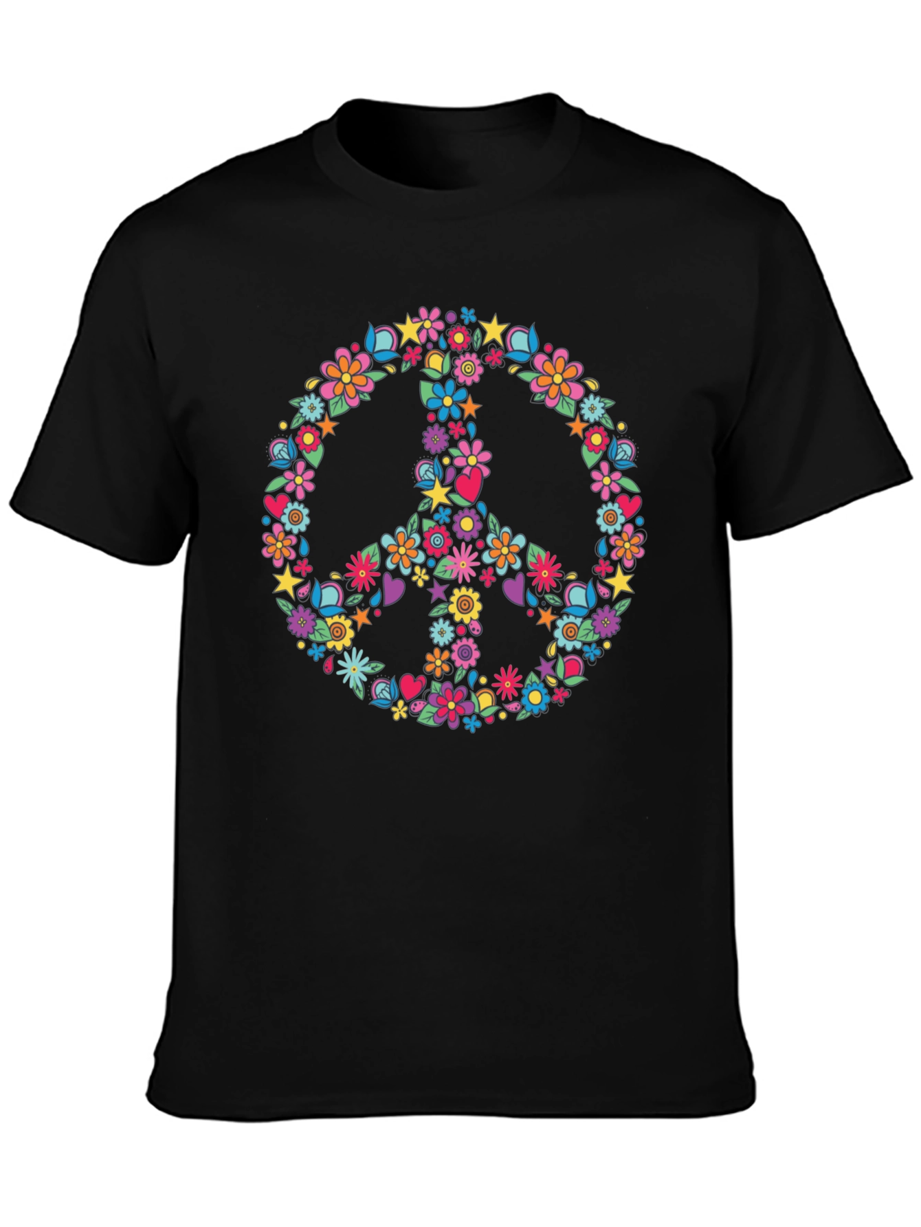 Black Floral Peace Sign Graphic T-Shirt view 3