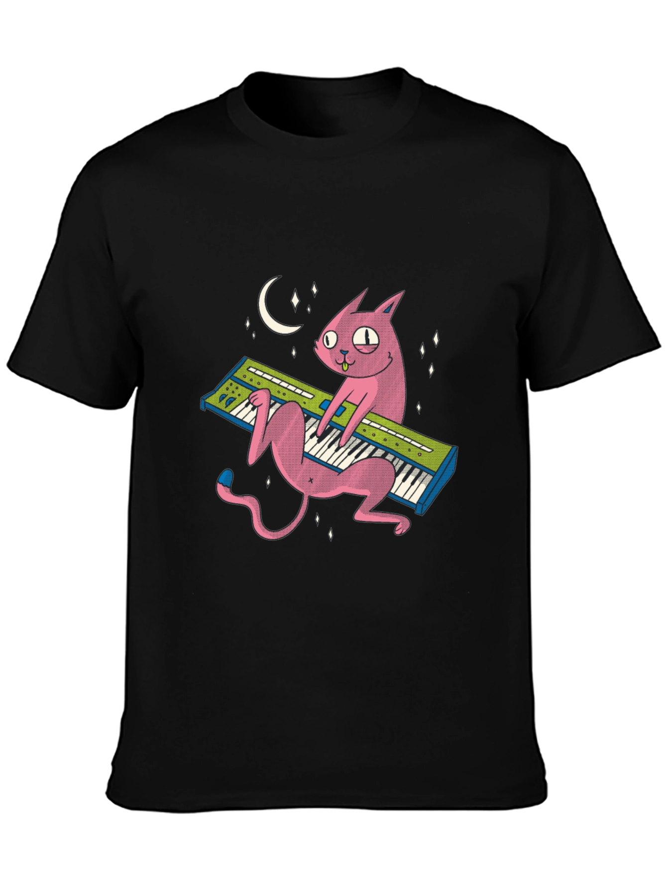 Black Funny Cat Playing Keyboard T-Shirt - Unique Graphic Tee view 3