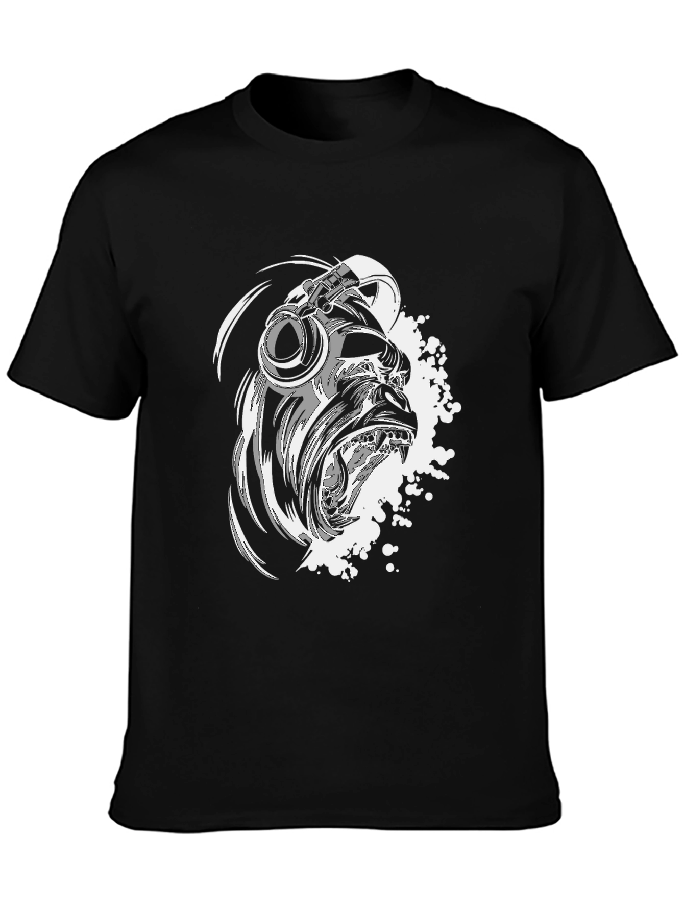 Black Cool Gorilla Headphone Graphic Tee view 3