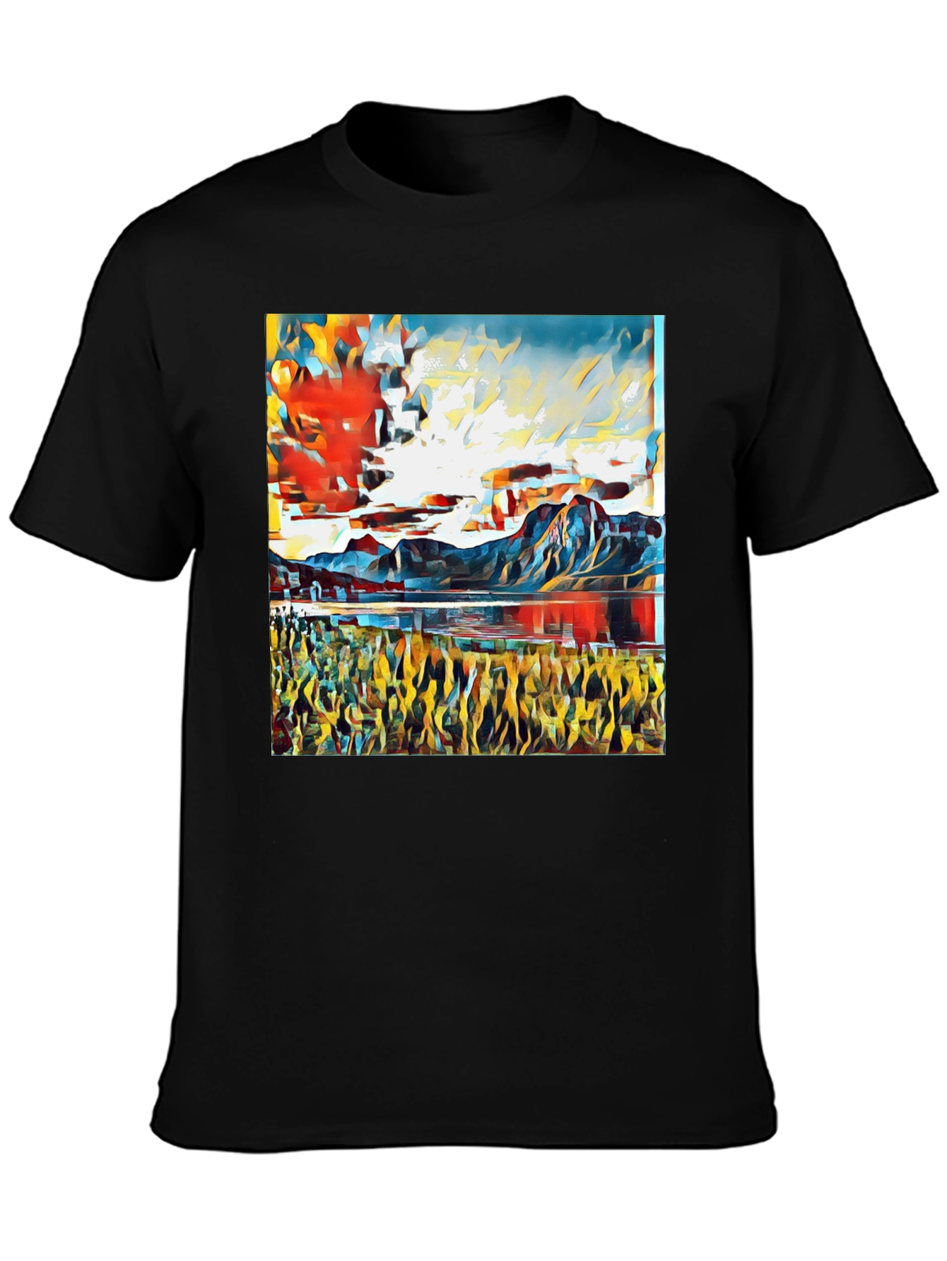 Black Abstract Landscape Graphic Tee - Stylish Art Shirt view 3