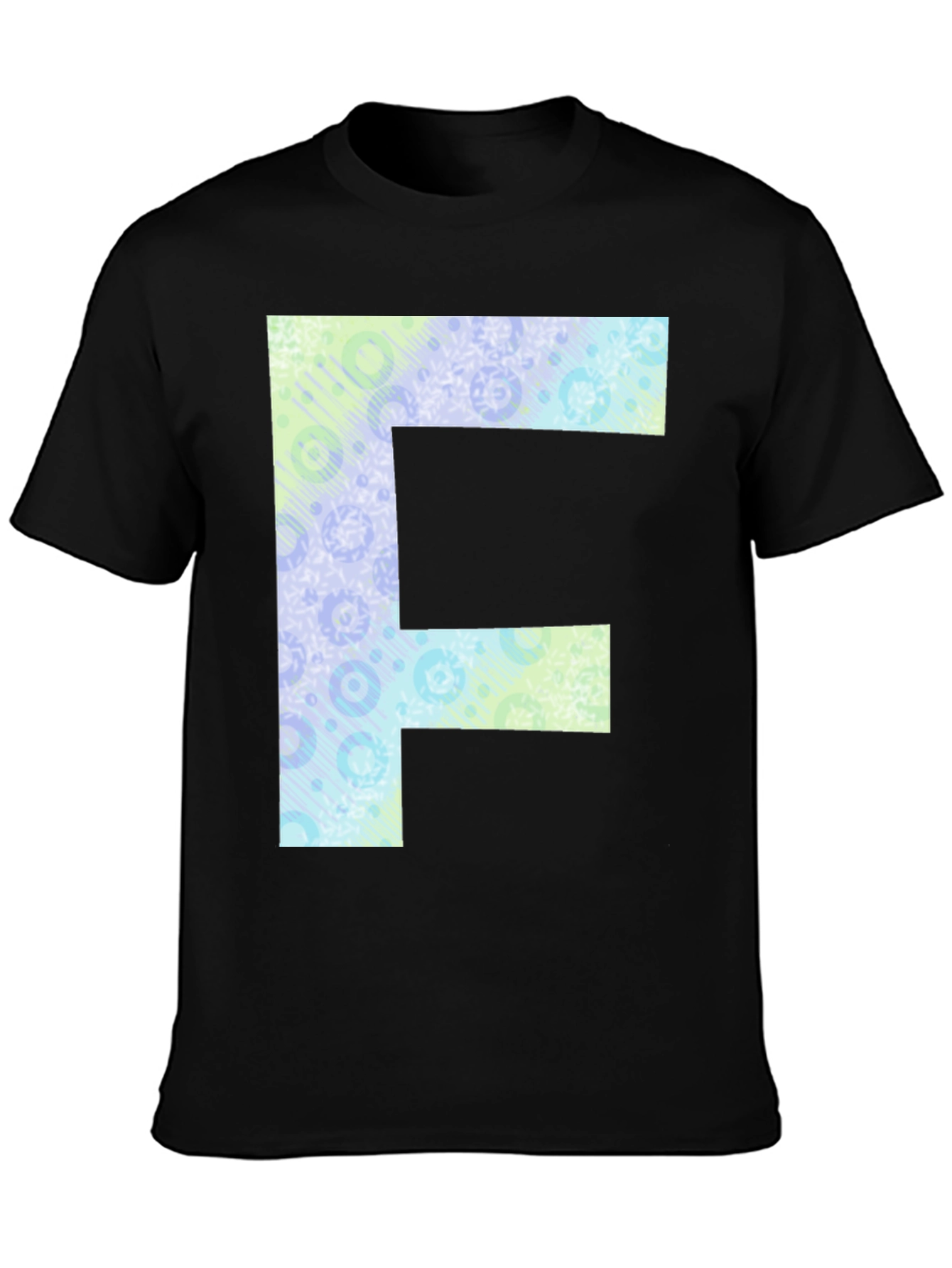 Black Letter F Patterned Tee - Black Cotton Casual Shirt view 3