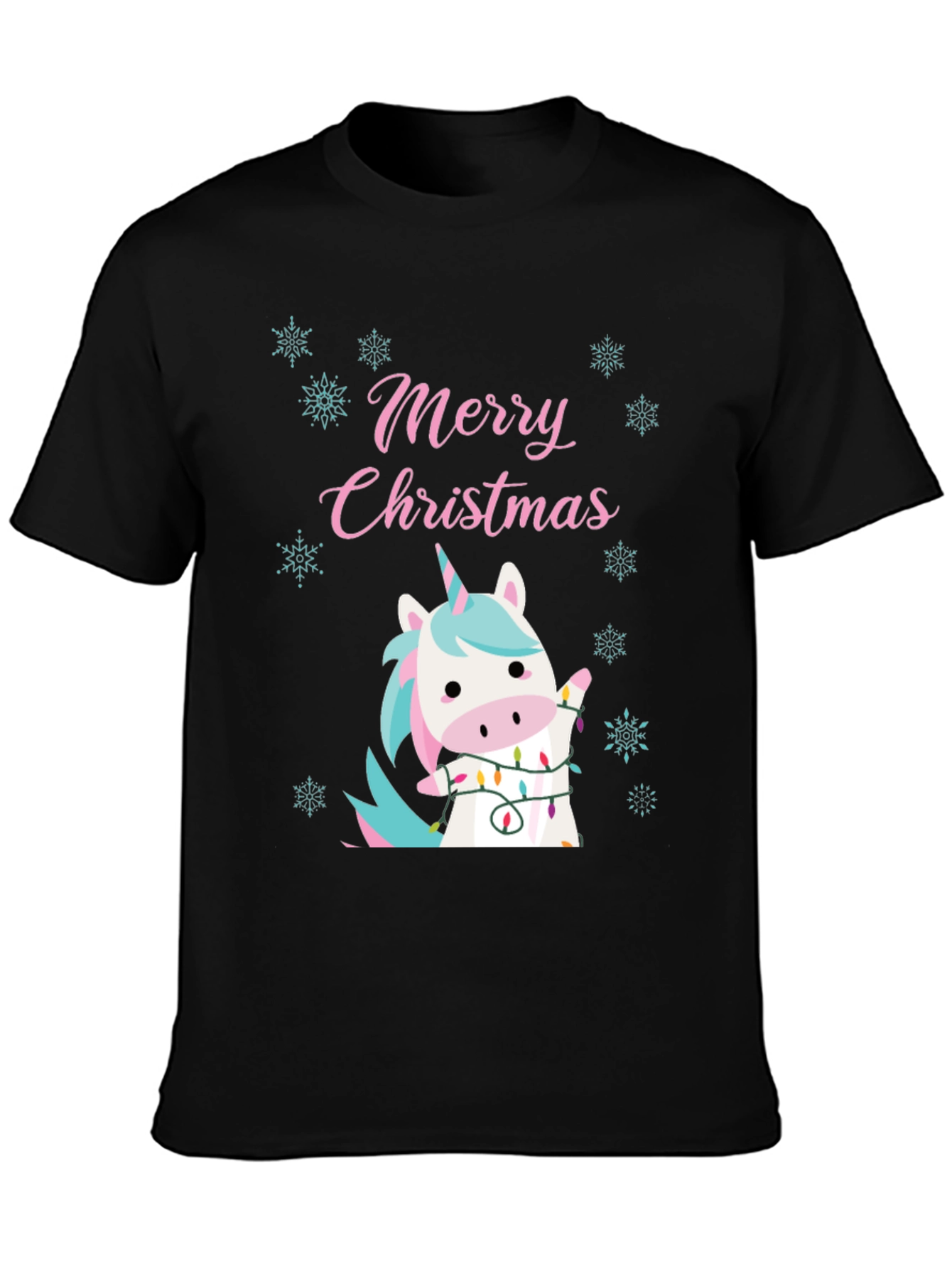 Black Merry Christmas Unicorn Tee view 3