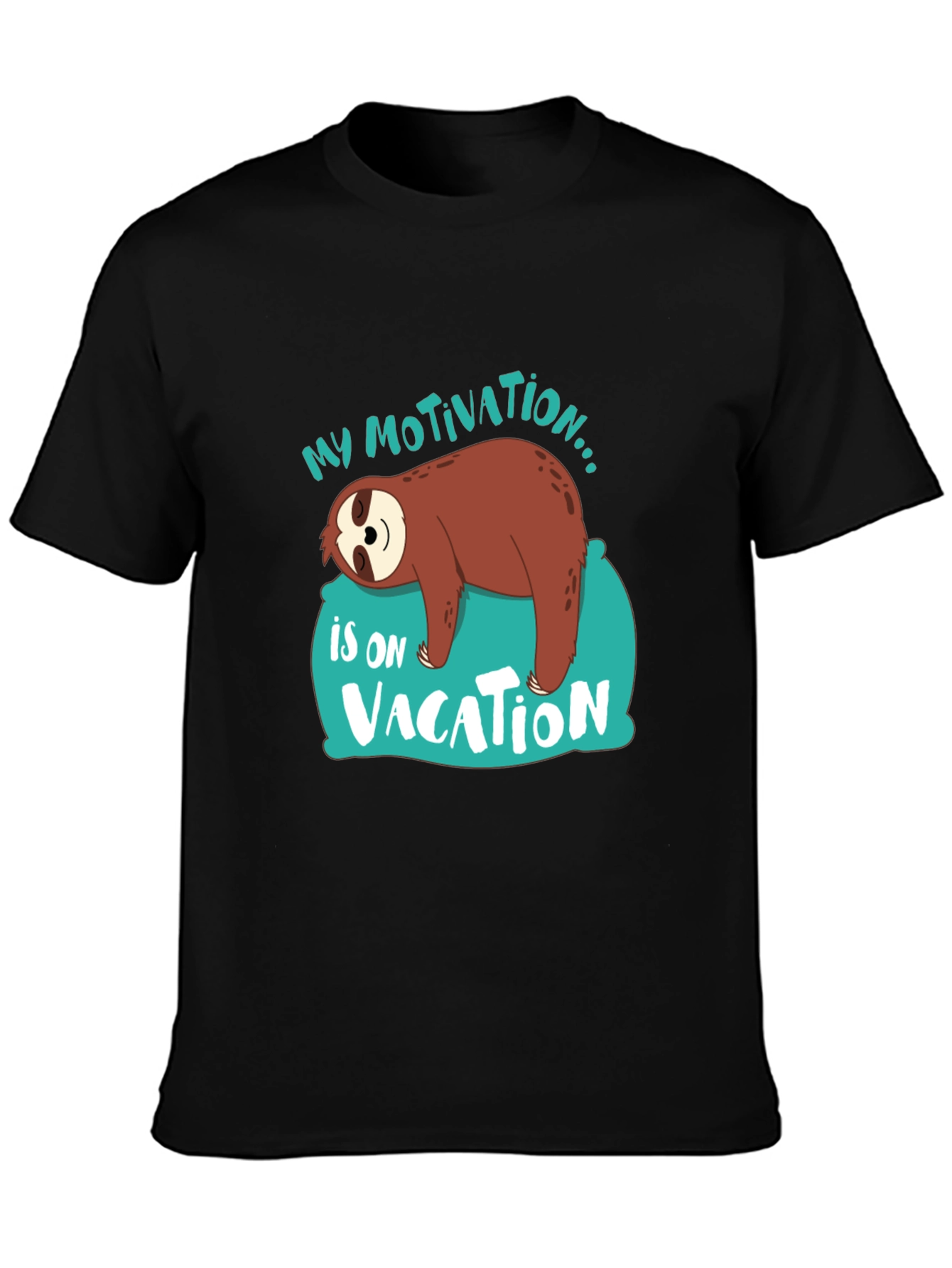 Black My Motivation is on Vacation Sloth Graphic T-Shirt view 3