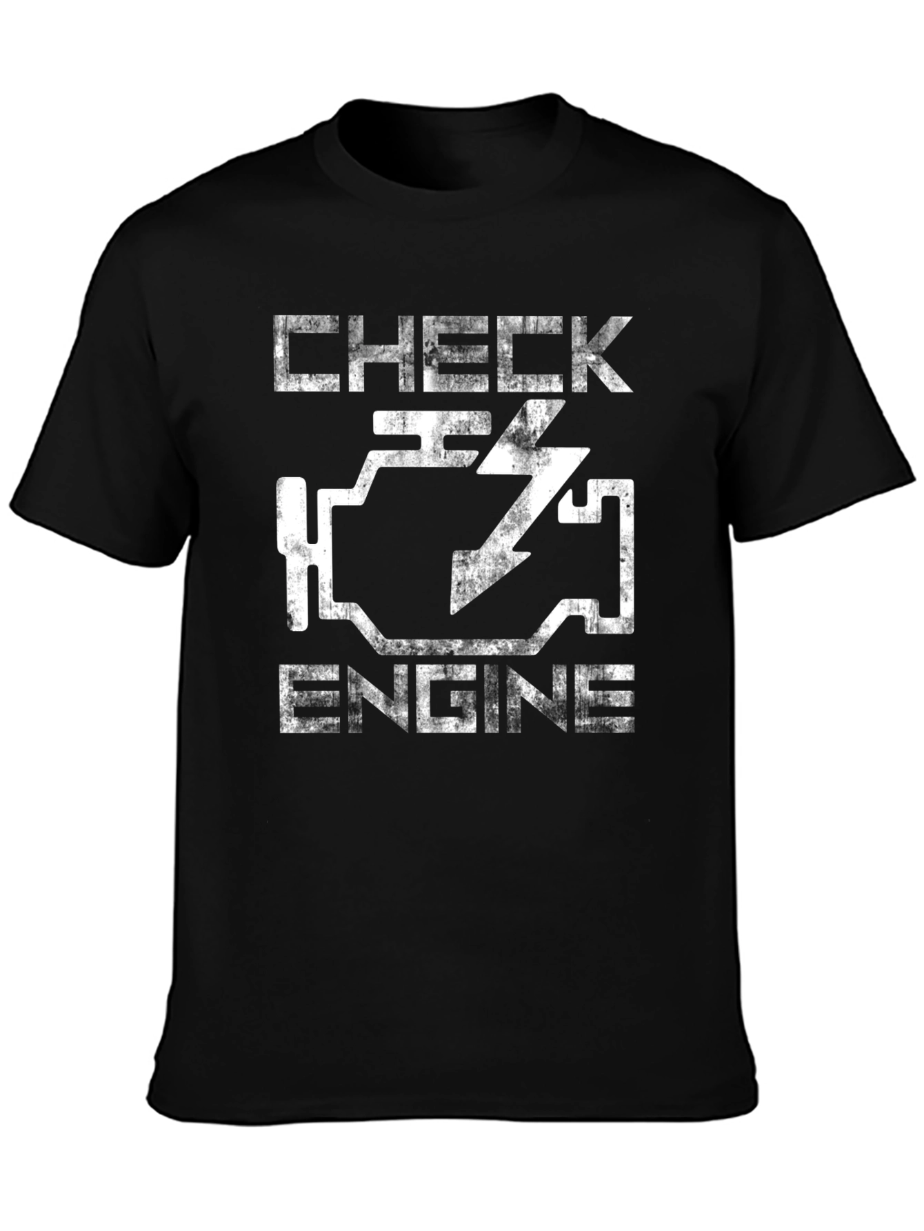 Black Check Engine Funny Graphic Tee - Black Cotton T-Shirt view 3