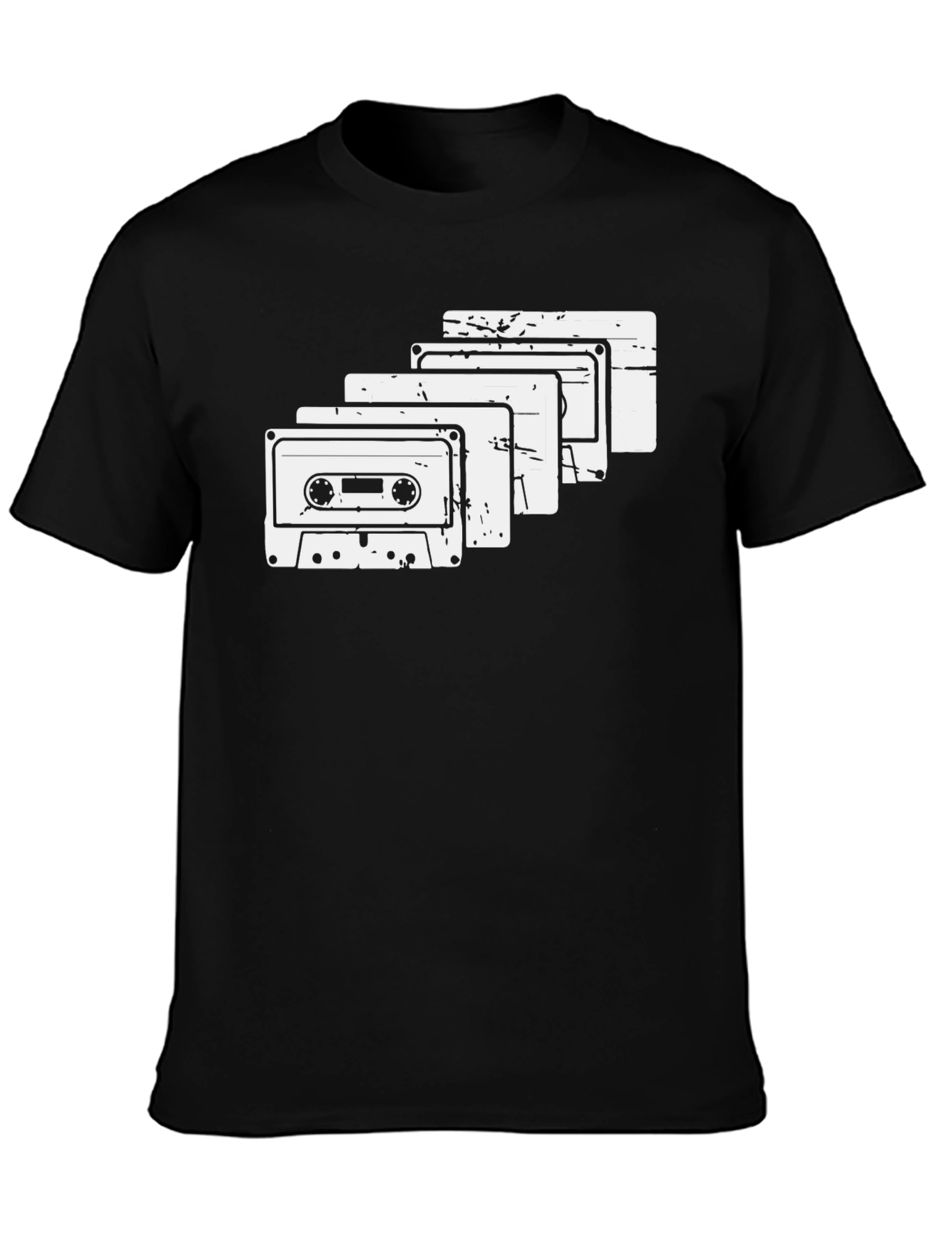 Black Retro Cassette Tape Graphic Tee - Black Cotton T-Shirt view 3