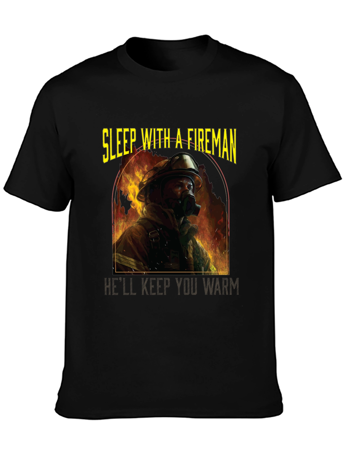 Black Fireman Graphic T-Shirt - Sleep With A Fireman view 3