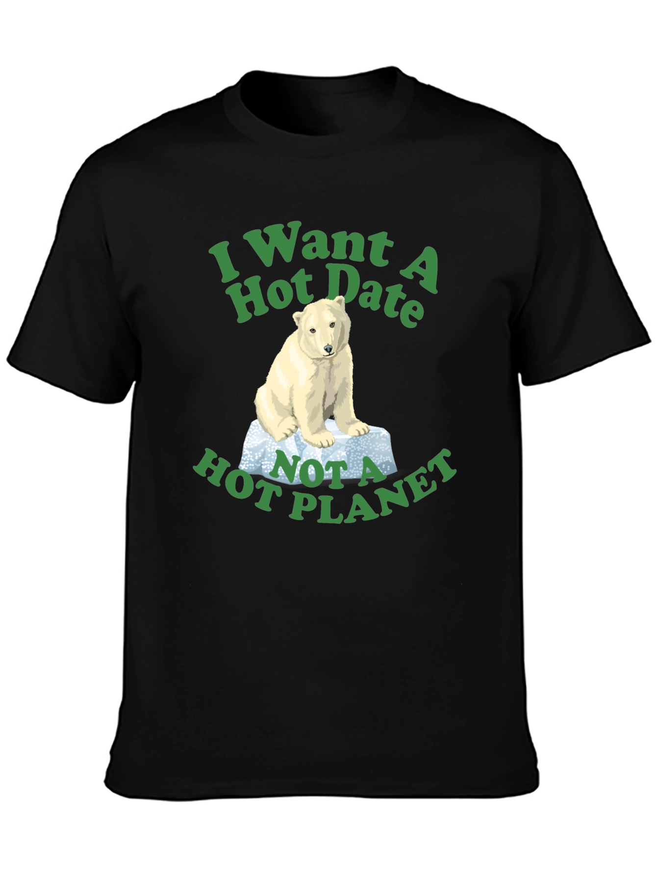 Black I Want a Hot Date Polar Bear Graphic T-Shirt view 3