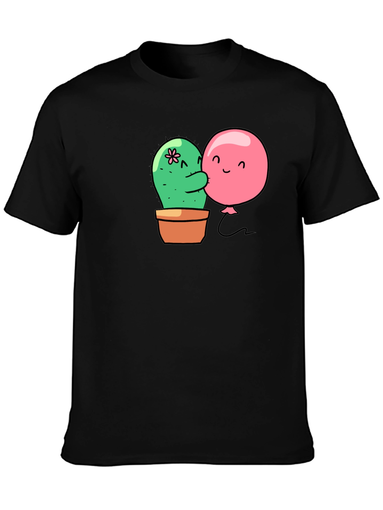 Black Cactus & Balloon Hug Black T-Shirt view 3