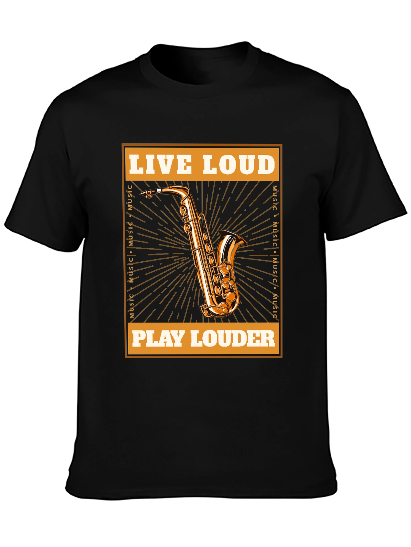 Black Live Loud Saxophone Graphic T-Shirt - Music Lover Tee view 3