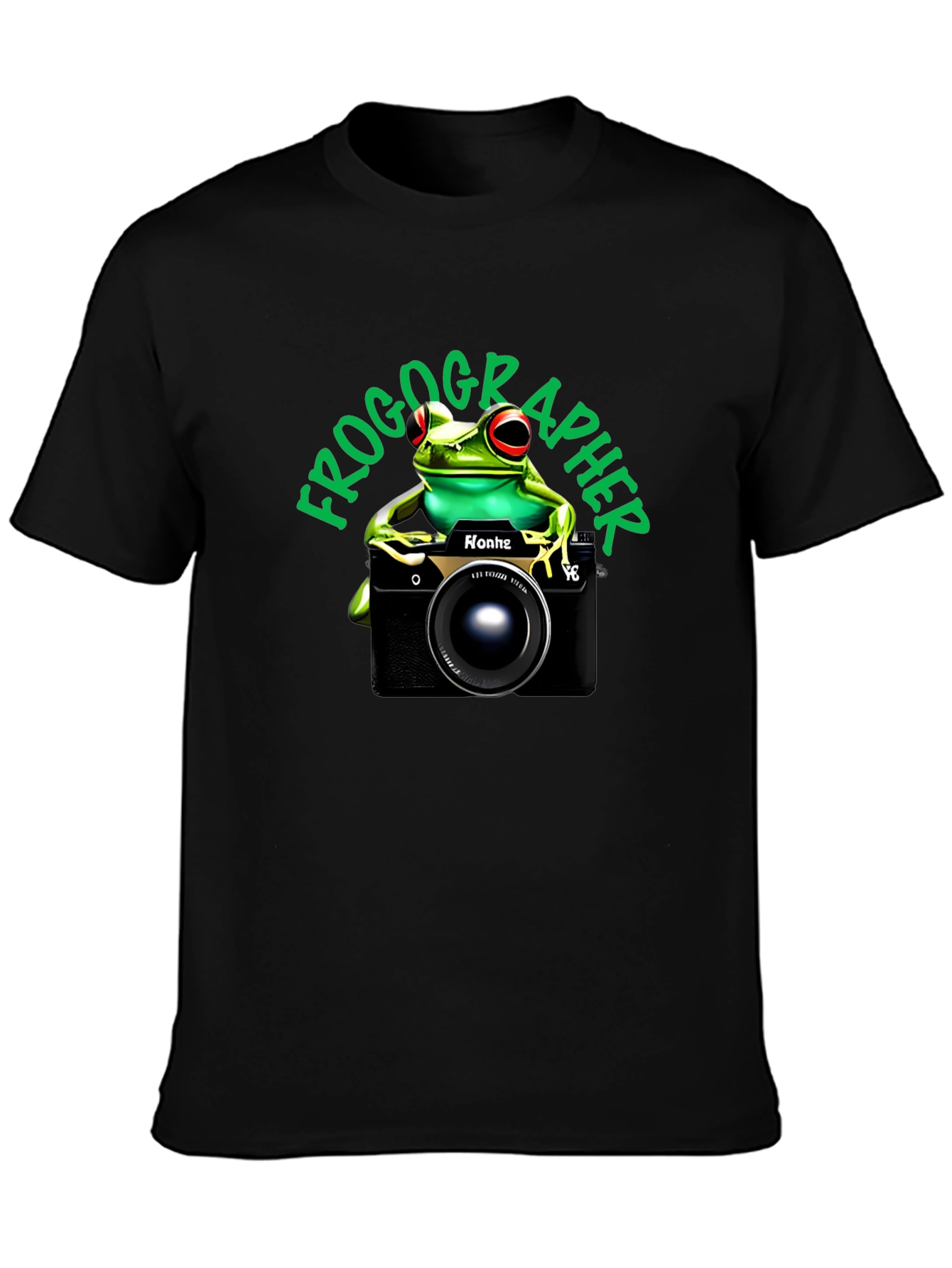 Black Frogographer T-Shirt: Cute Frog Camera Graphic Tee view 3