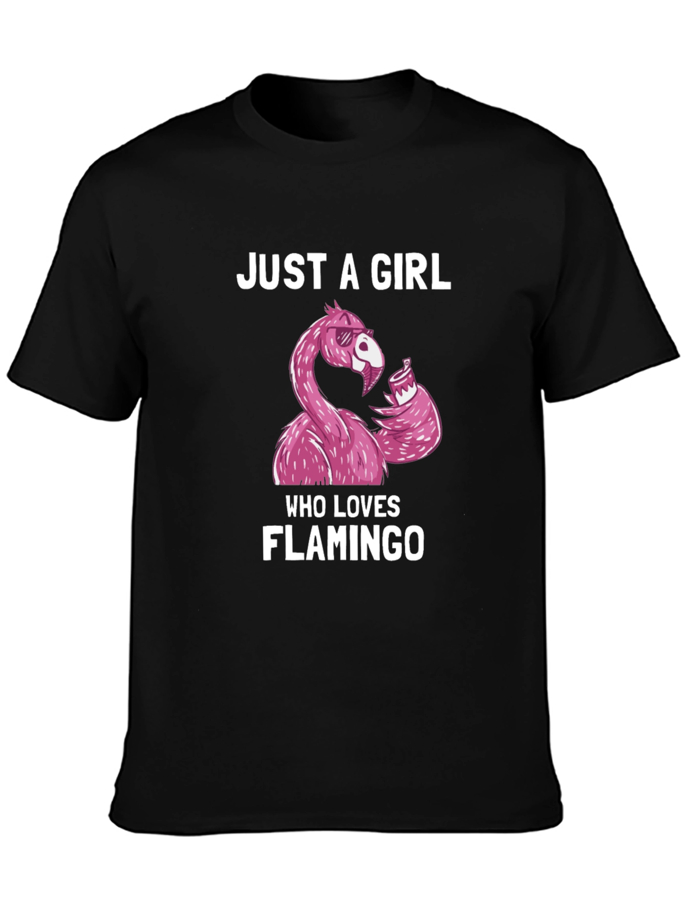 Black Just A Girl Who Loves Flamingo T-Shirt view 3